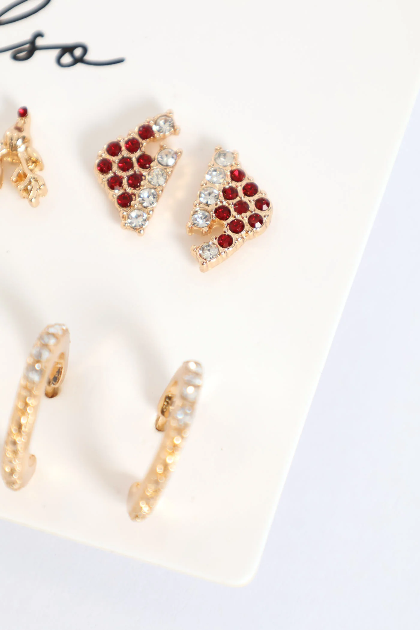 6 Pack Reindeer & Hoop Earrings - Gold - Image 2