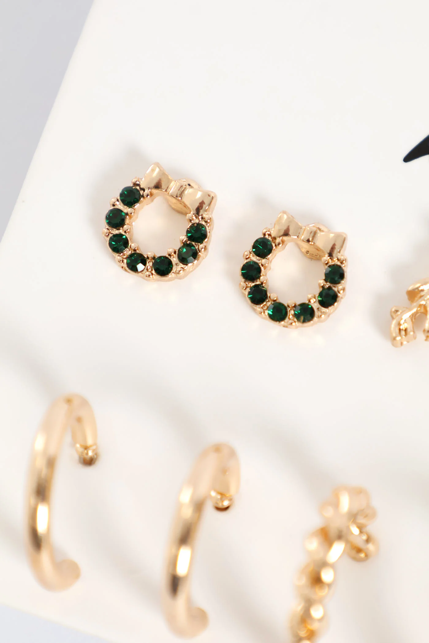 6 Pack Reindeer & Hoop Earrings - Gold - Image 3