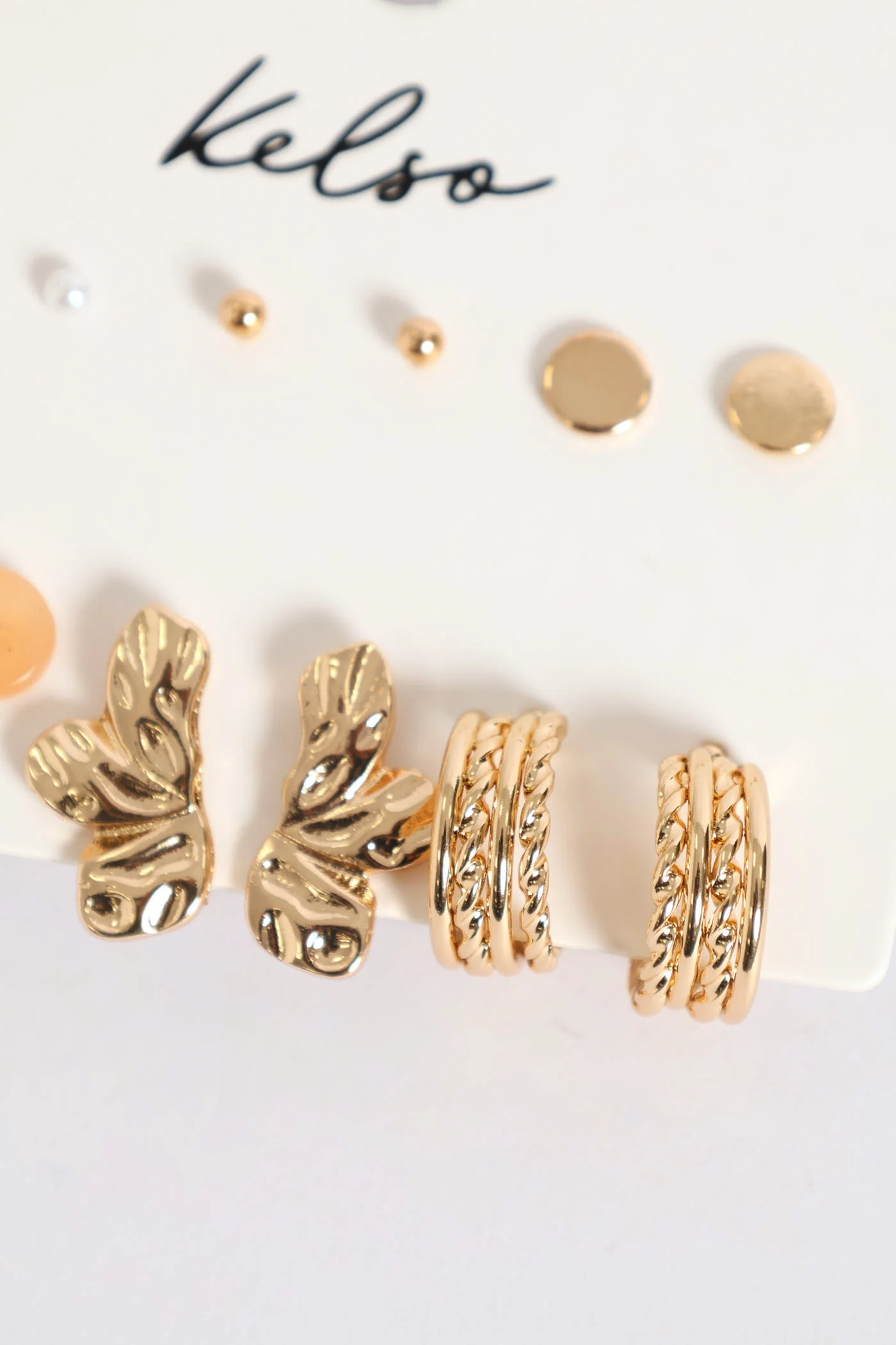 6 Pack Resin Stud & Hoop Earrings - Gold - Image 2