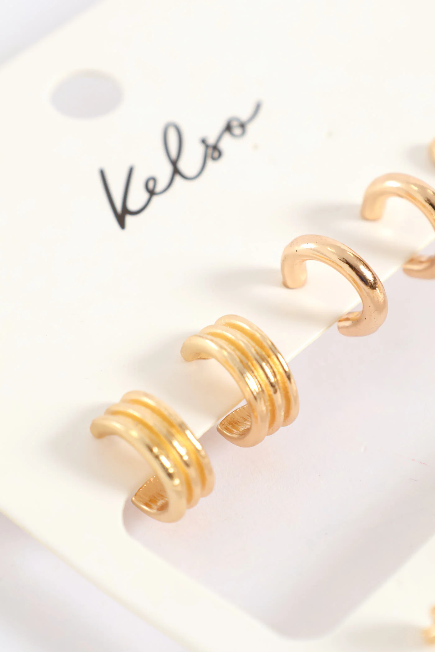 6 Pack Small Chunky Hoop Earrings - Gold - Image 3
