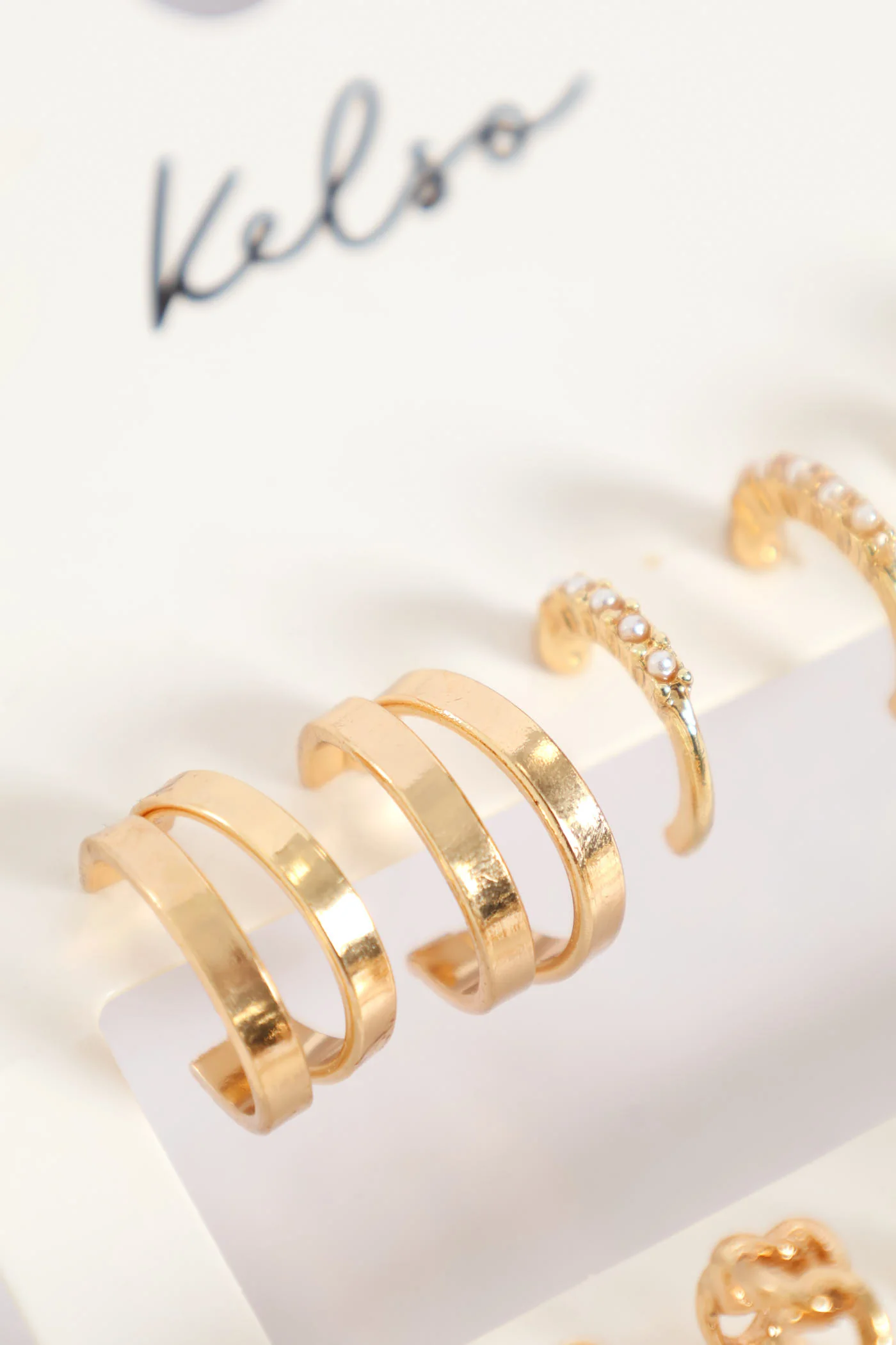6 Pack Small Hoop Earrings - Gold - Image 2