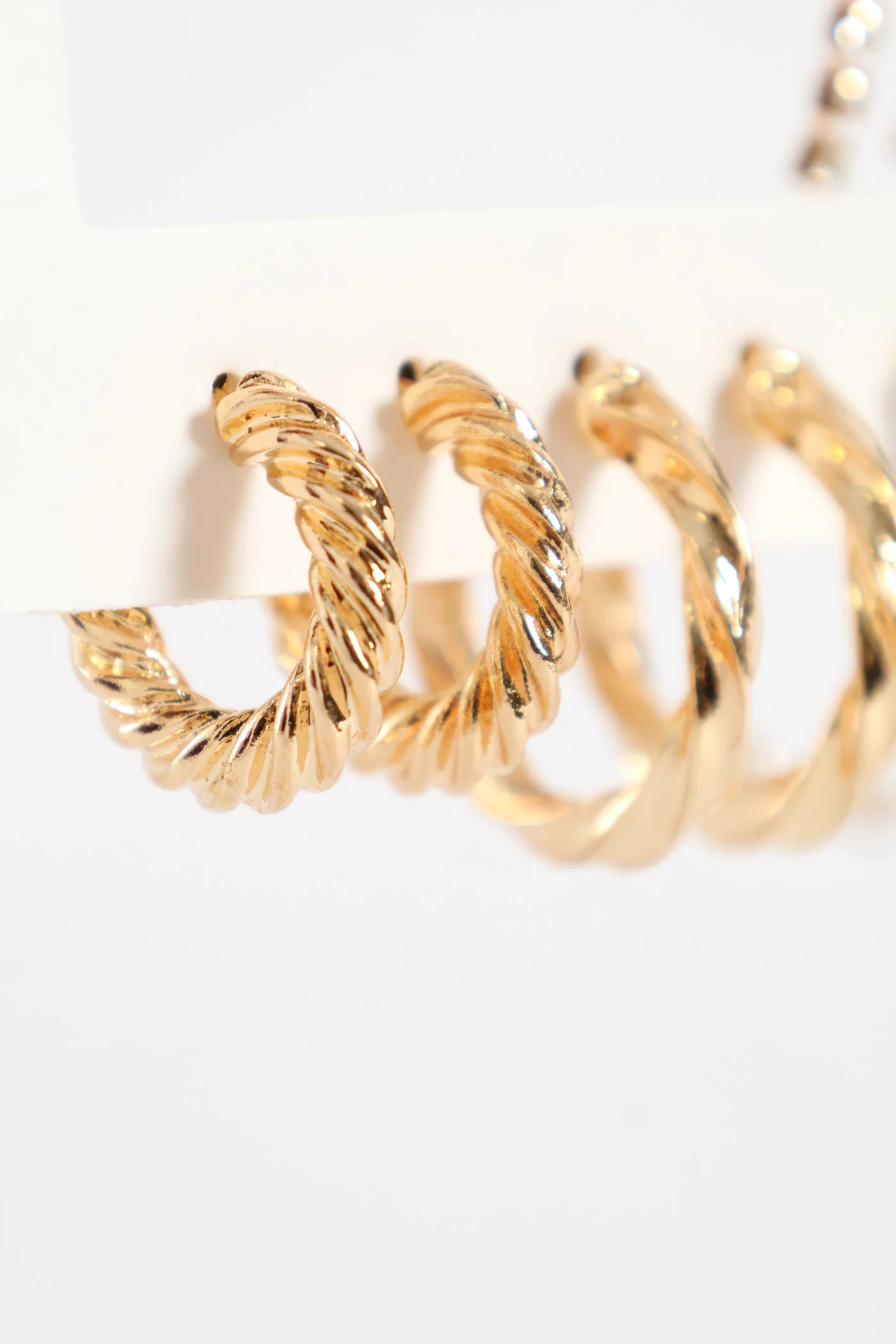 6 Pack Small Pearl Bead Hoops & Drop Earrings - Gold - Image 2