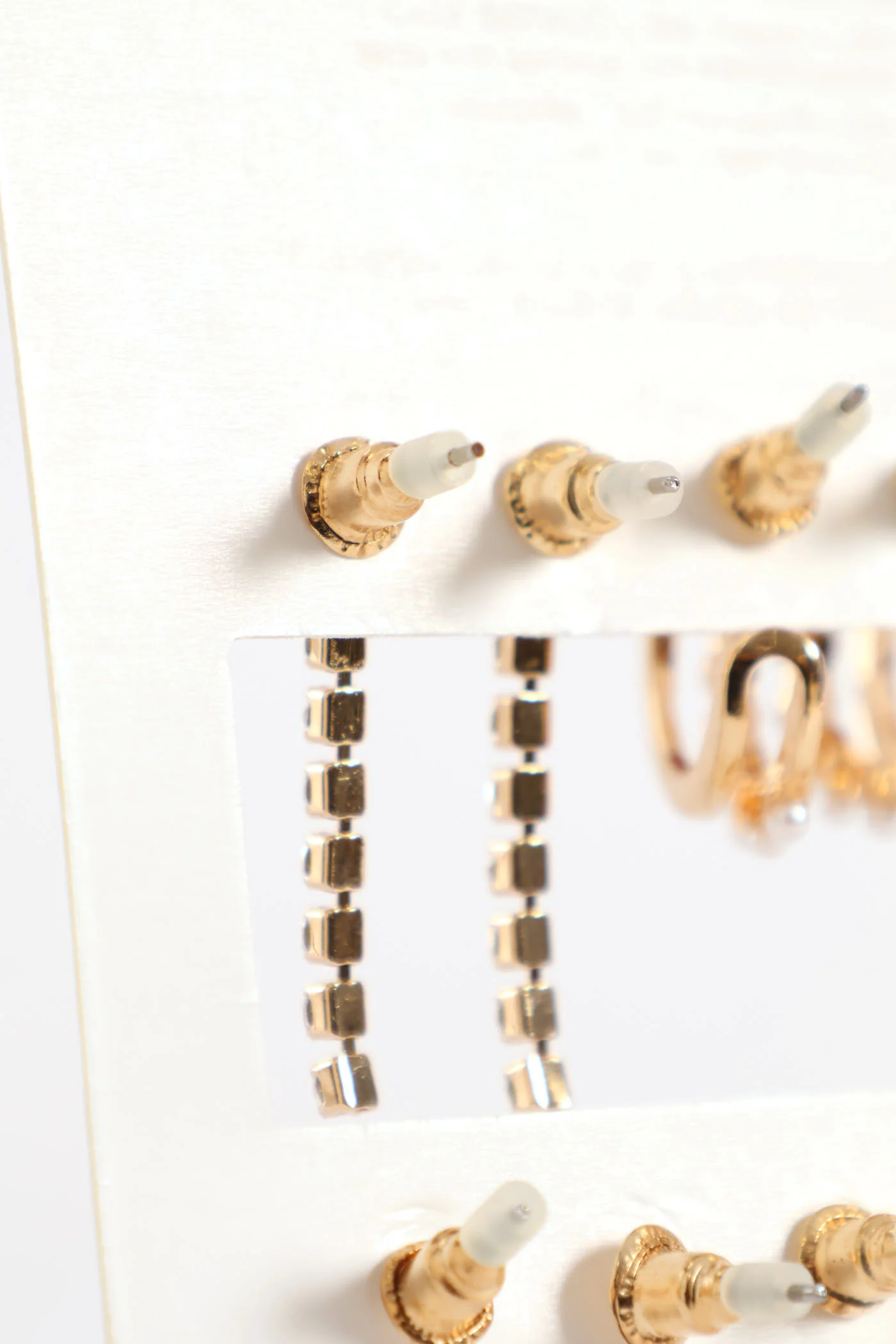 6 Pack Small Pearl Bead Hoops & Drop Earrings - Gold - Image 3