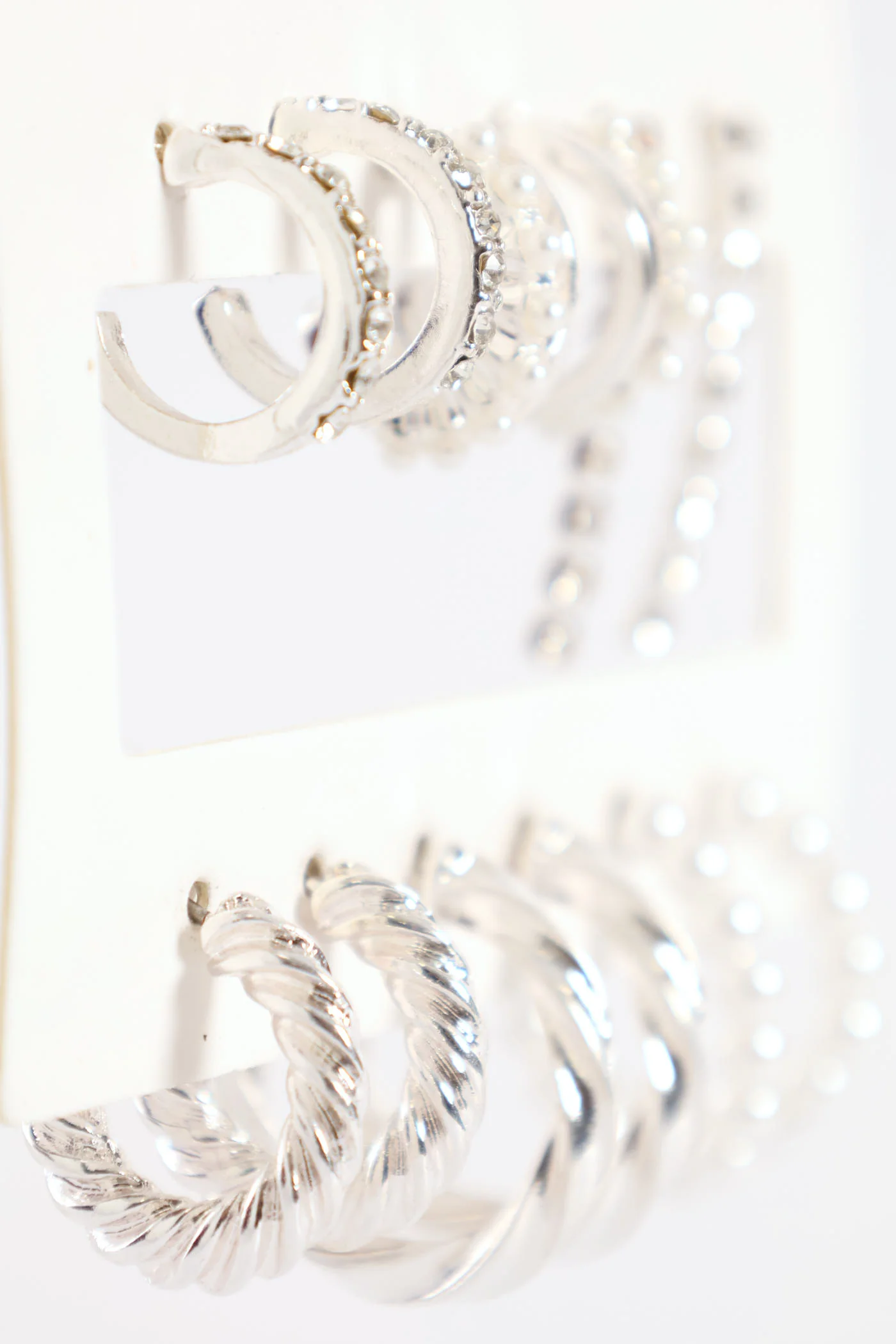 6 Pack Small Pearl Bead Hoops & Drop Earrings - Silver - Image 2