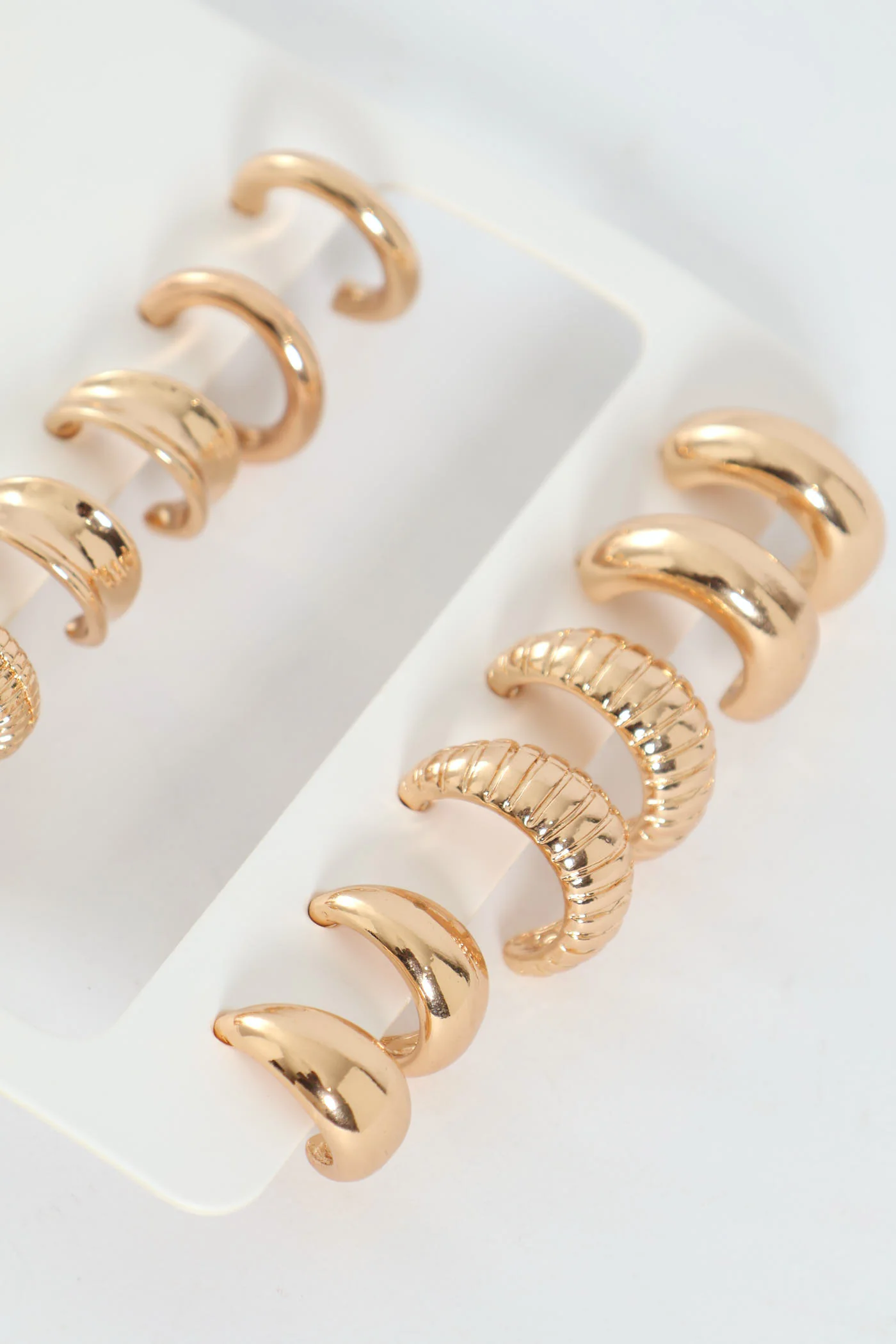 6 Pack Text Hoop Earrings - Gold - Image 2