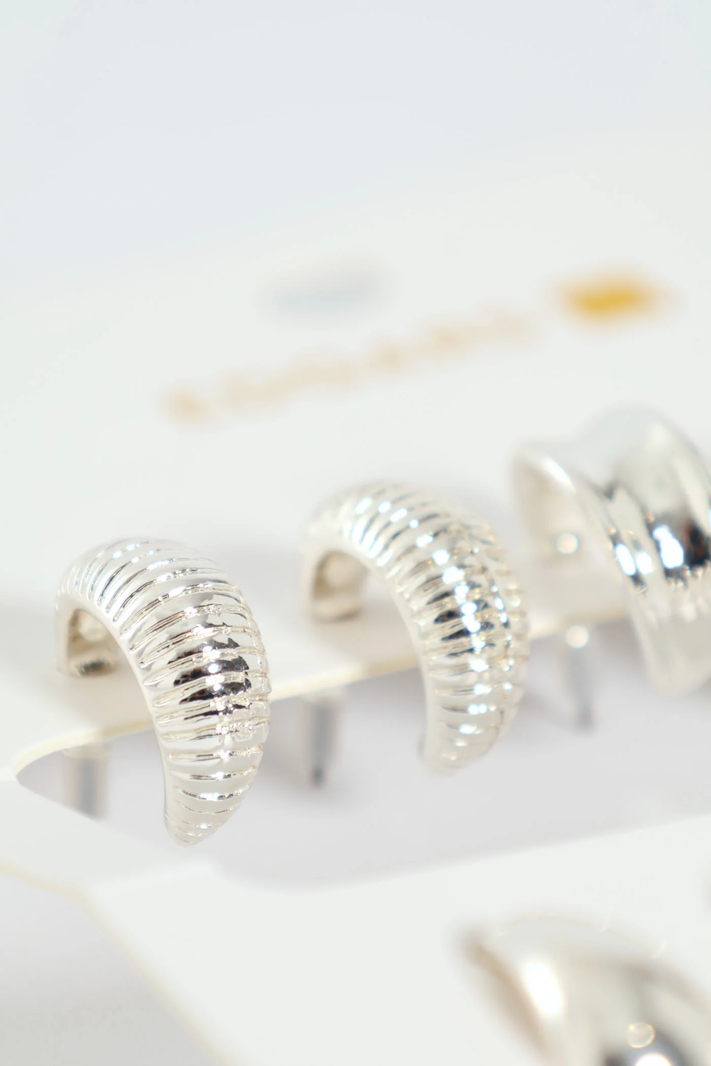 6 Pack Text Hoop Earrings - Silver - Image 2