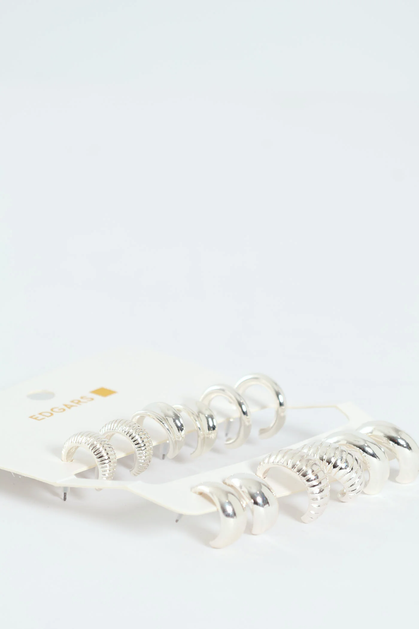 6 Pack Text Hoop Earrings - Silver - Image 3