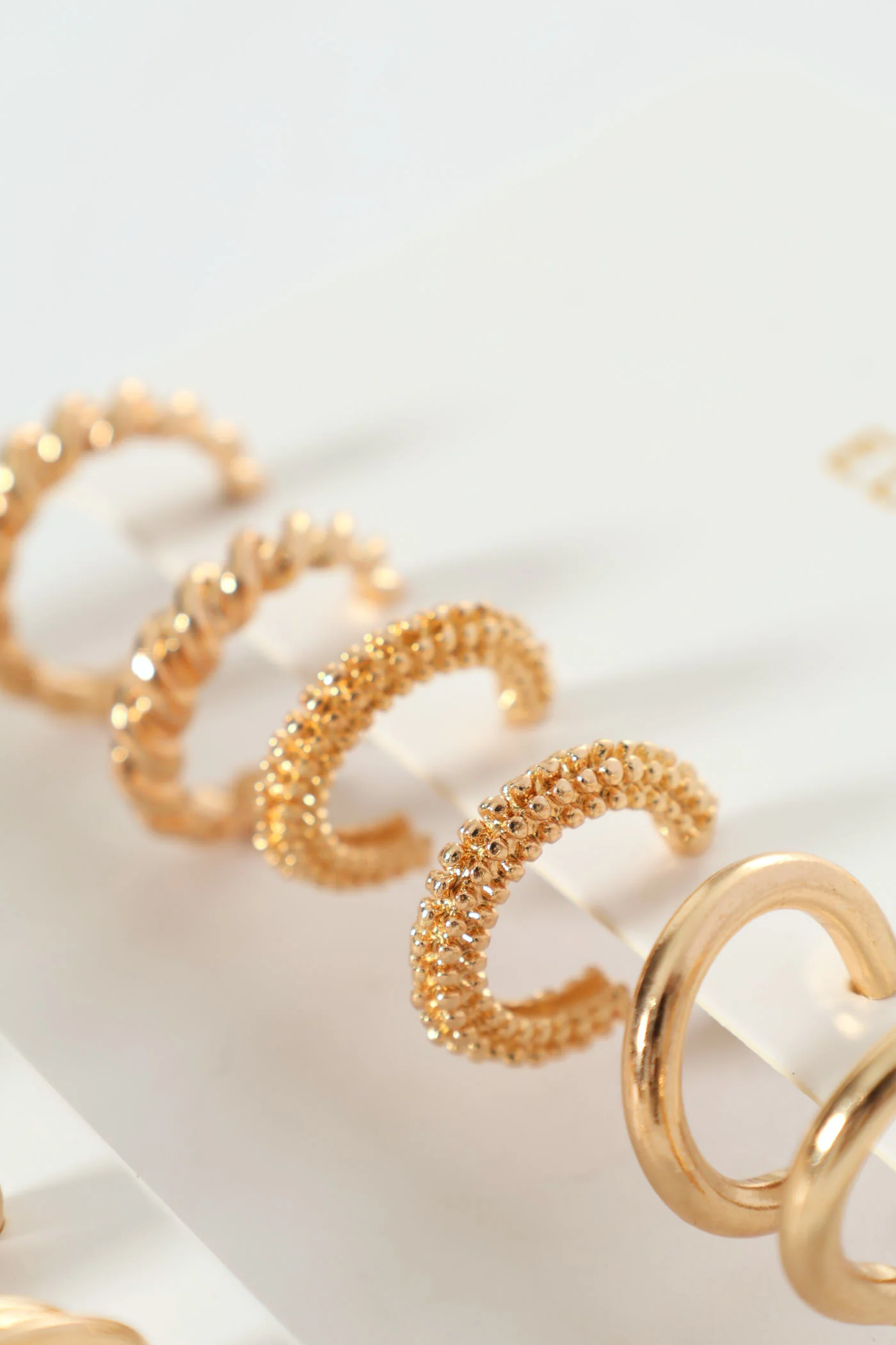 6 Pack Textured Hoop Earrings - Gold - Image 3