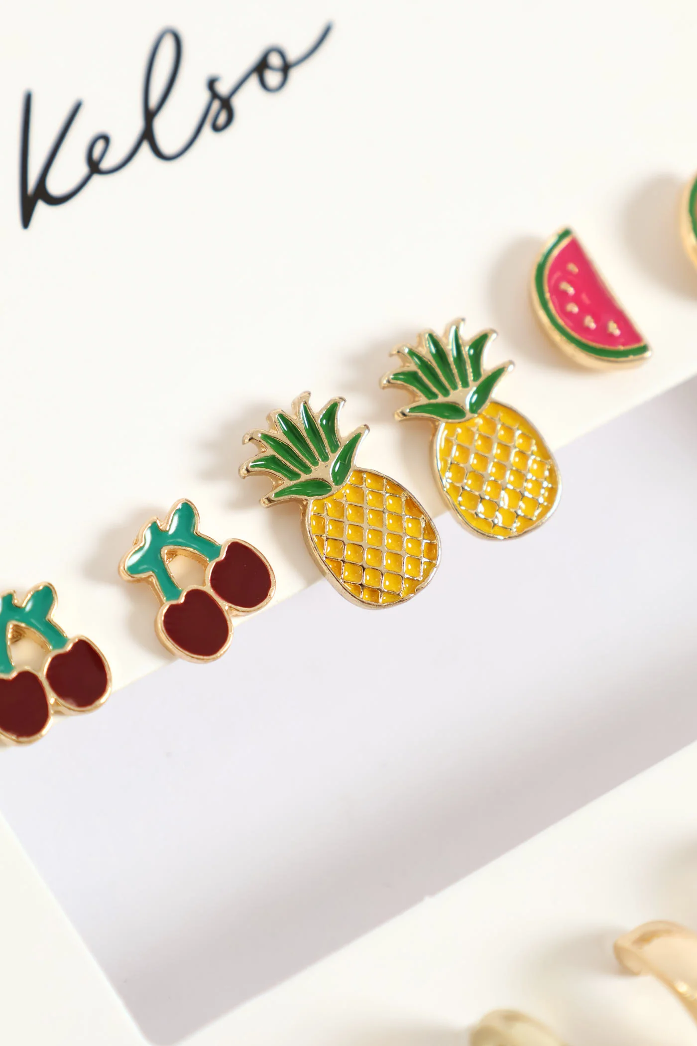 6 Pack Tropical Fruit & Hoop Earrings - Gold - Image 2