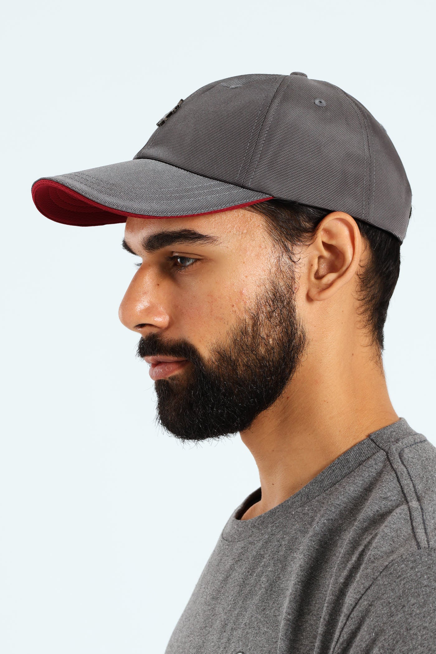 6 Panel Metal Peak Cap - Grey - Image 2