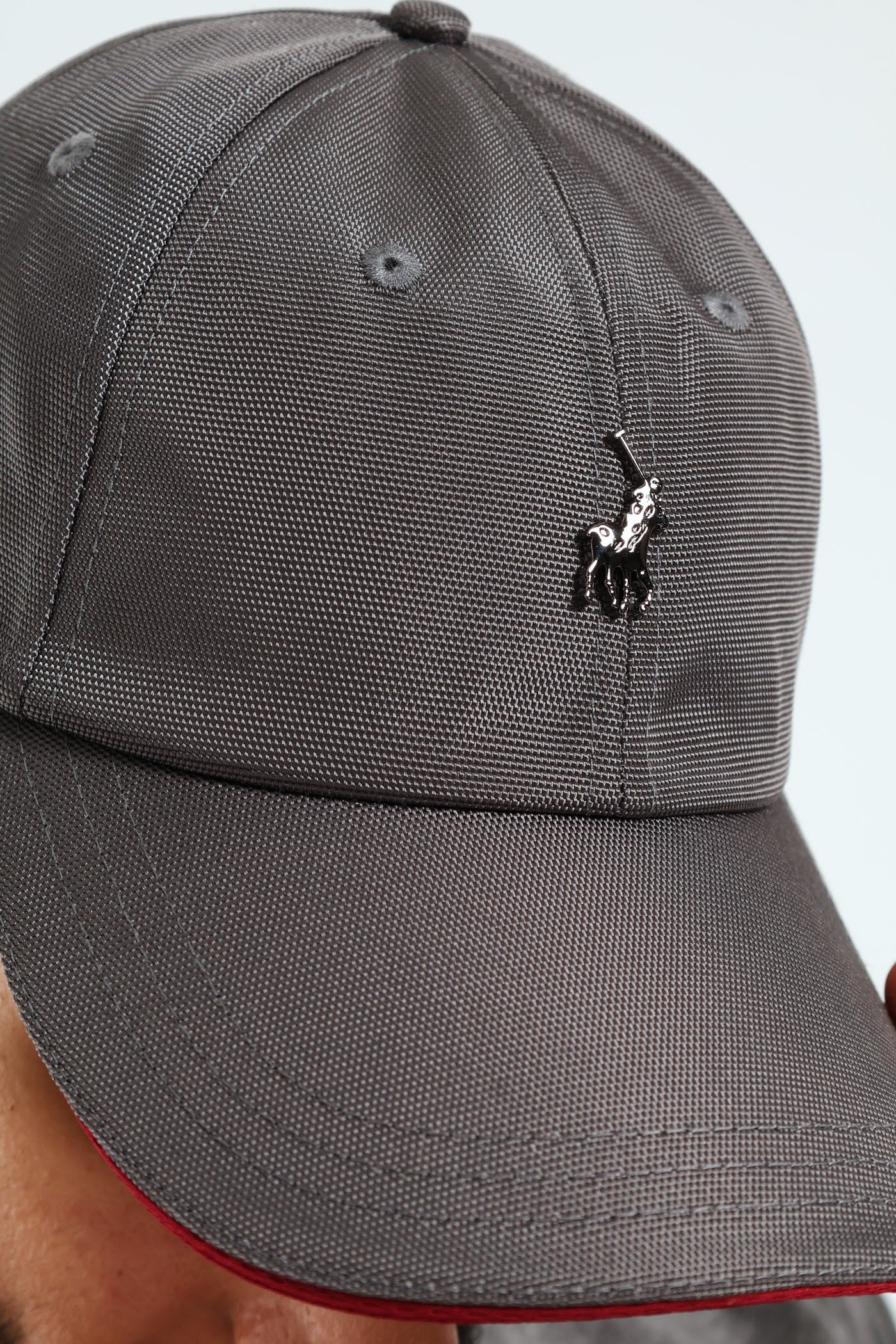 6 Panel Metal Peak Cap - Grey - Image 4