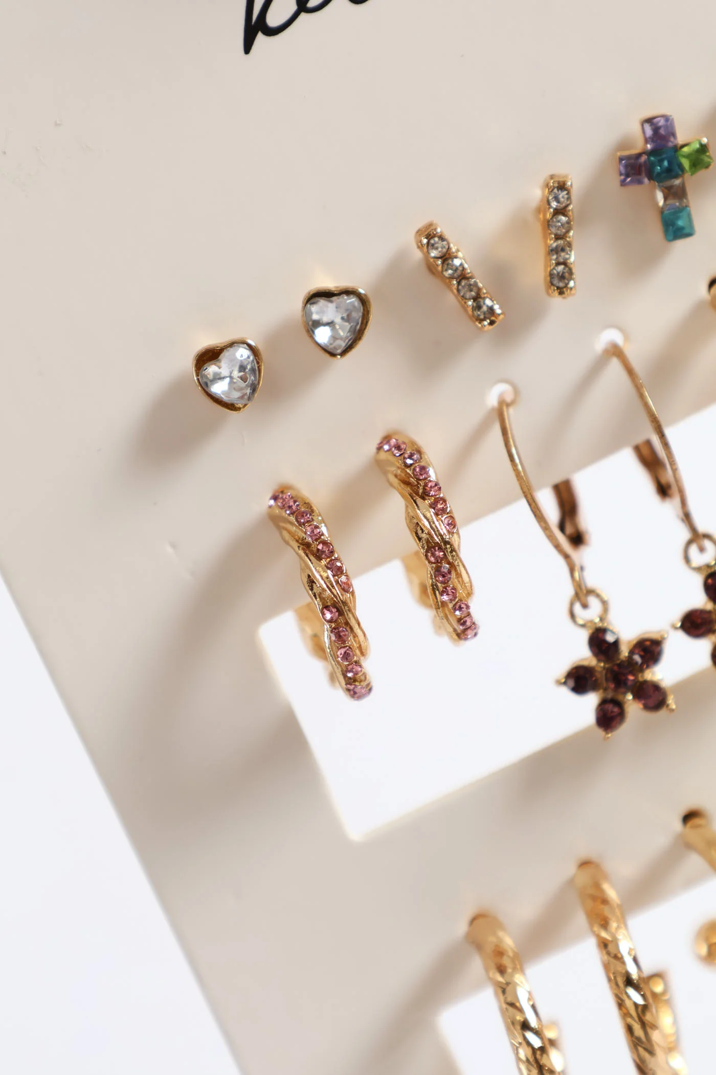 9 Pack Colour Cross Hoop Earrings - Gold - Image 2