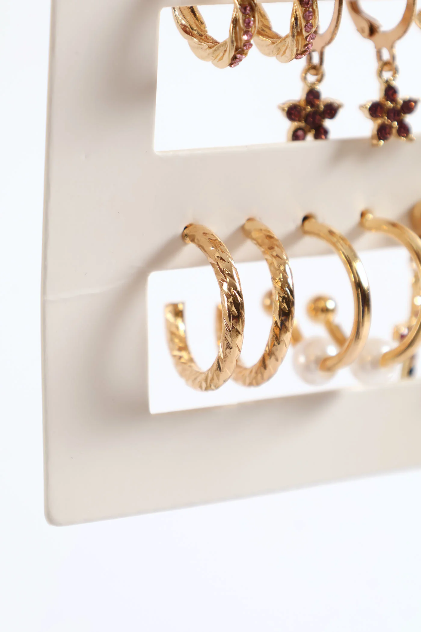 9 Pack Colour Cross Hoop Earrings - Gold - Image 3
