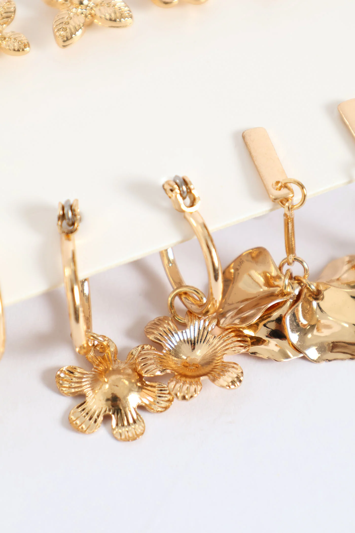 9 Pack Floral Studs & Drop Earrings - Gold - Image 2