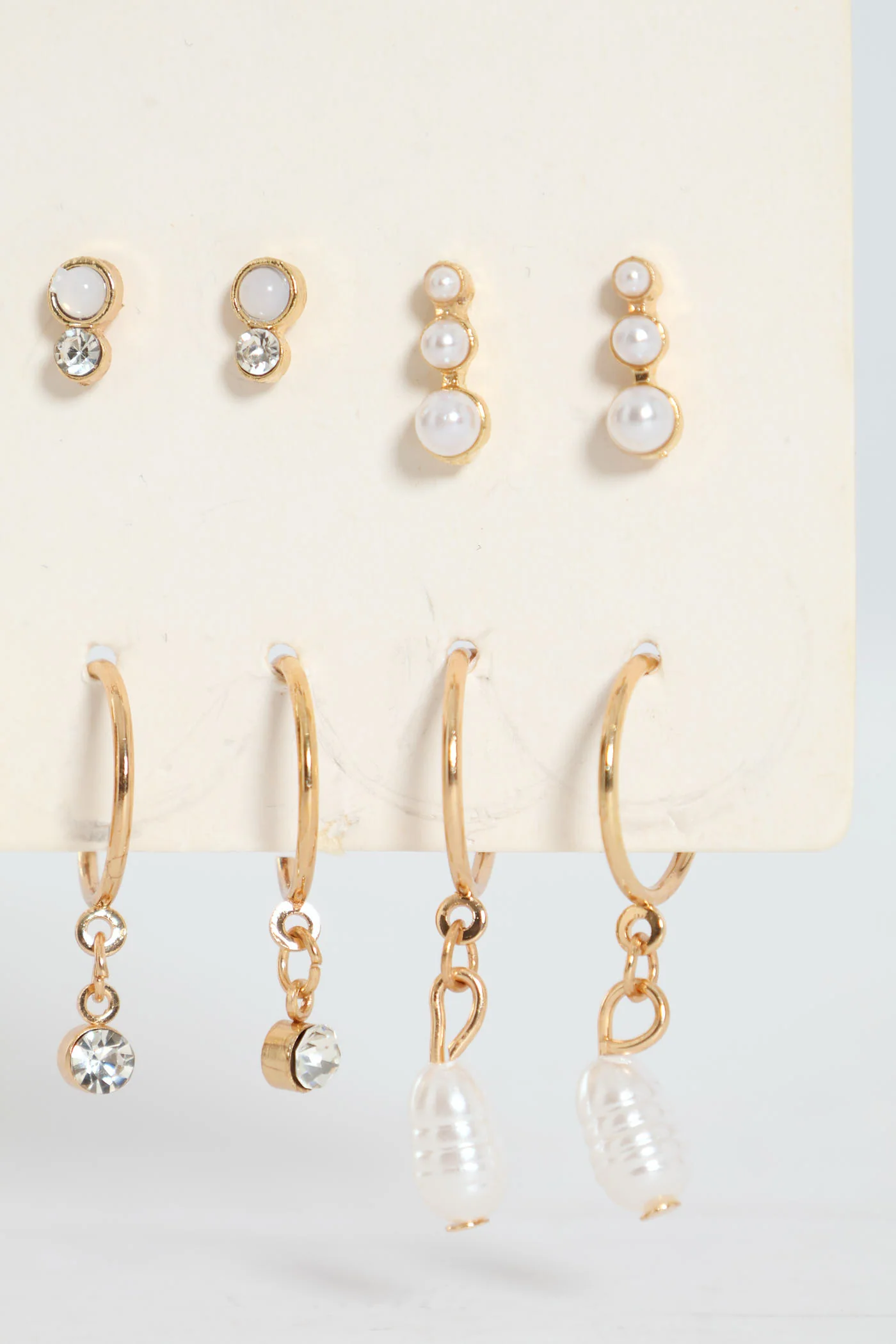 9 Pack Pearl Bead Studs Small Hoop Earrings - Gold - Image 3