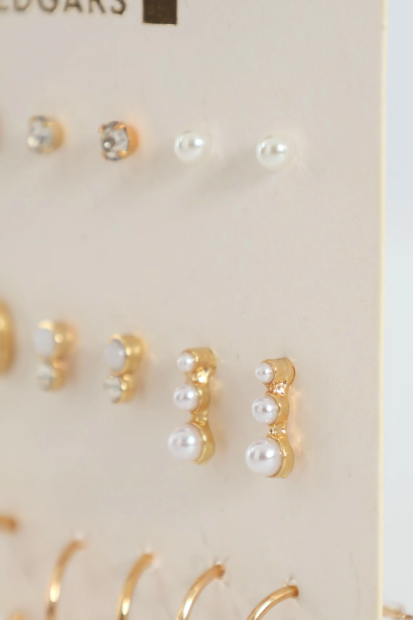 9 Pack Pearl Bead Studs Small Hoop Earrings - Gold - Image 4
