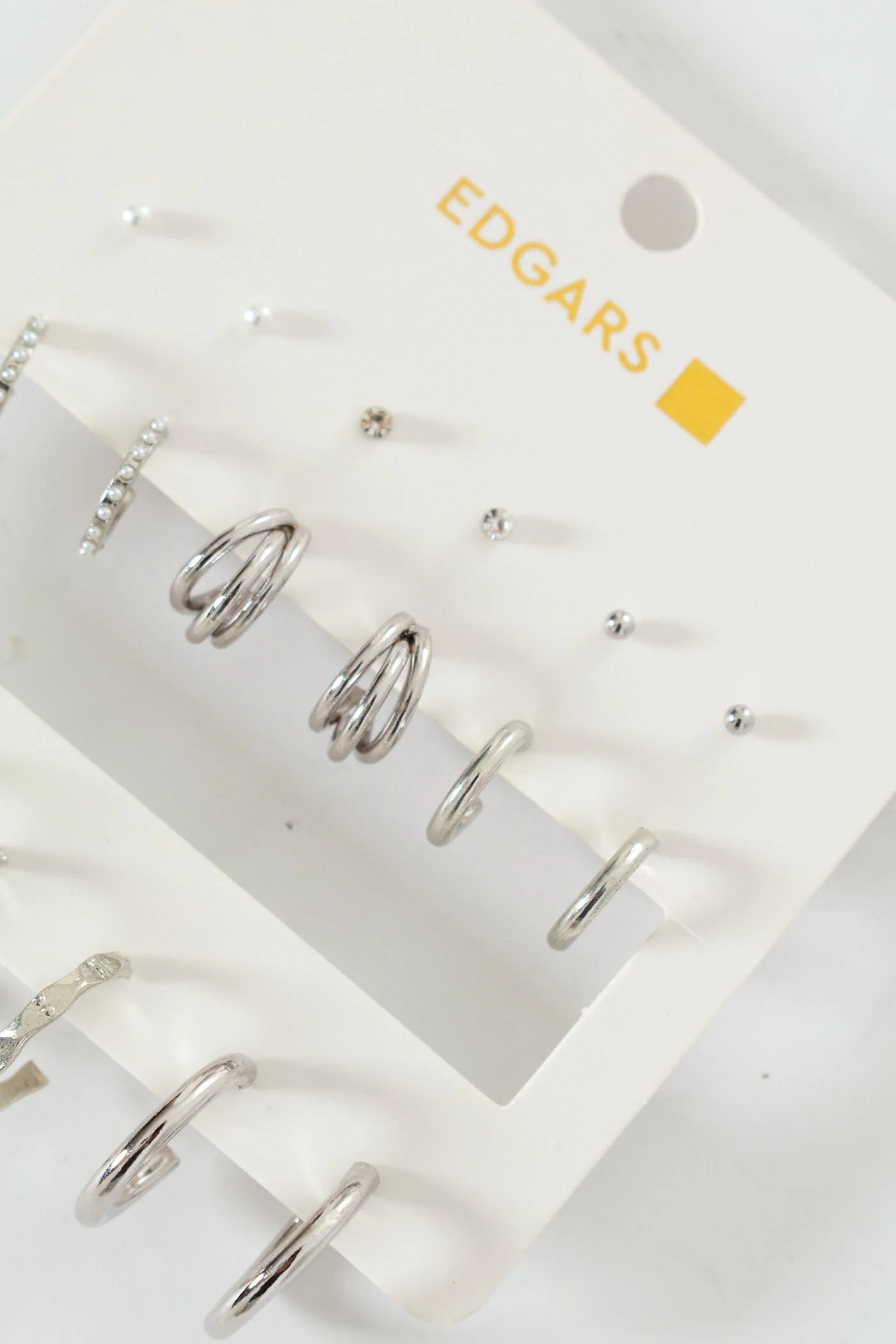 9 Pack Studs, Diamante & Twisted Hoop Earrings - Silver - Image 2