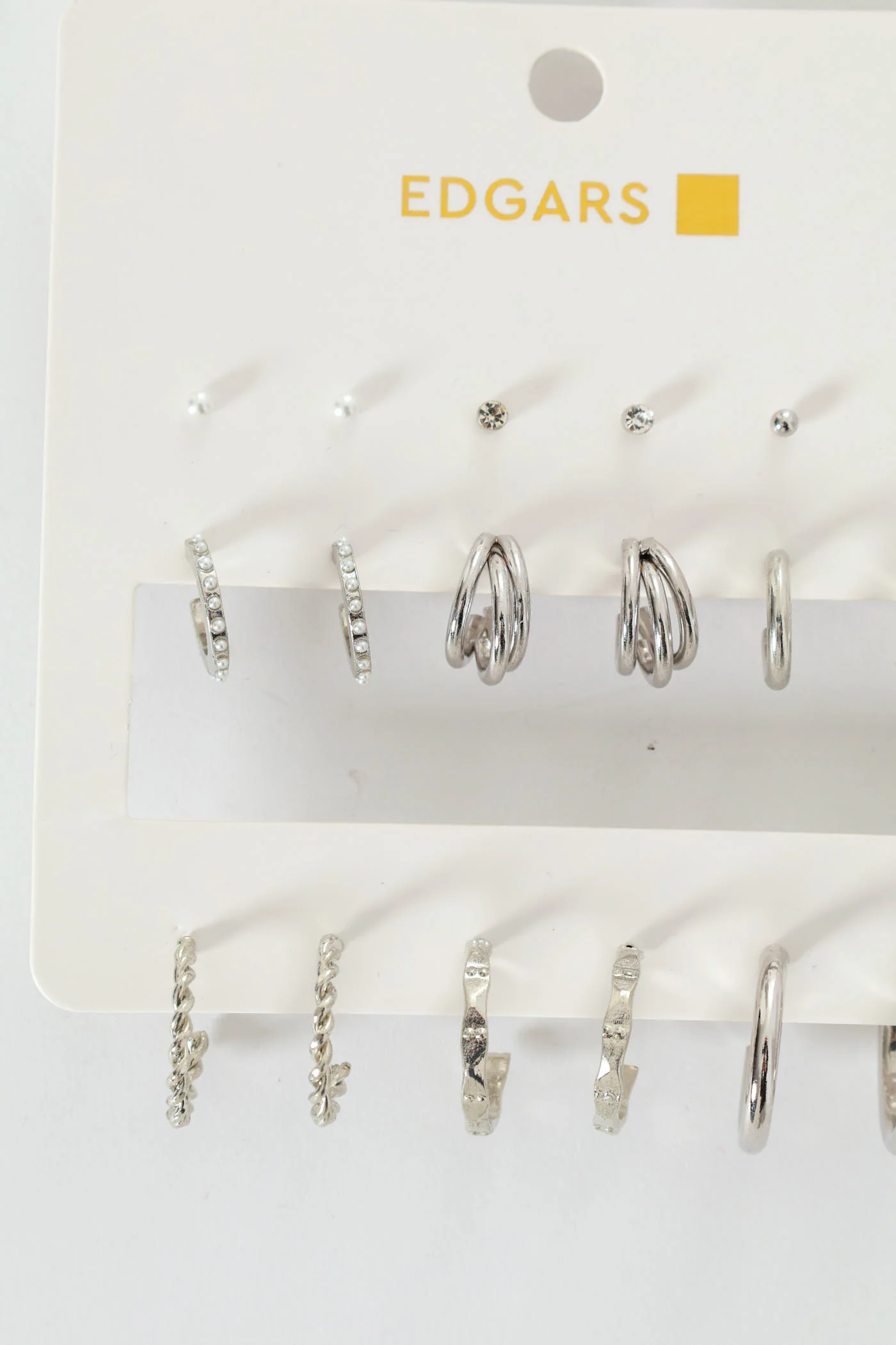 9 Pack Studs, Diamante & Twisted Hoop Earrings - Silver - Image 3