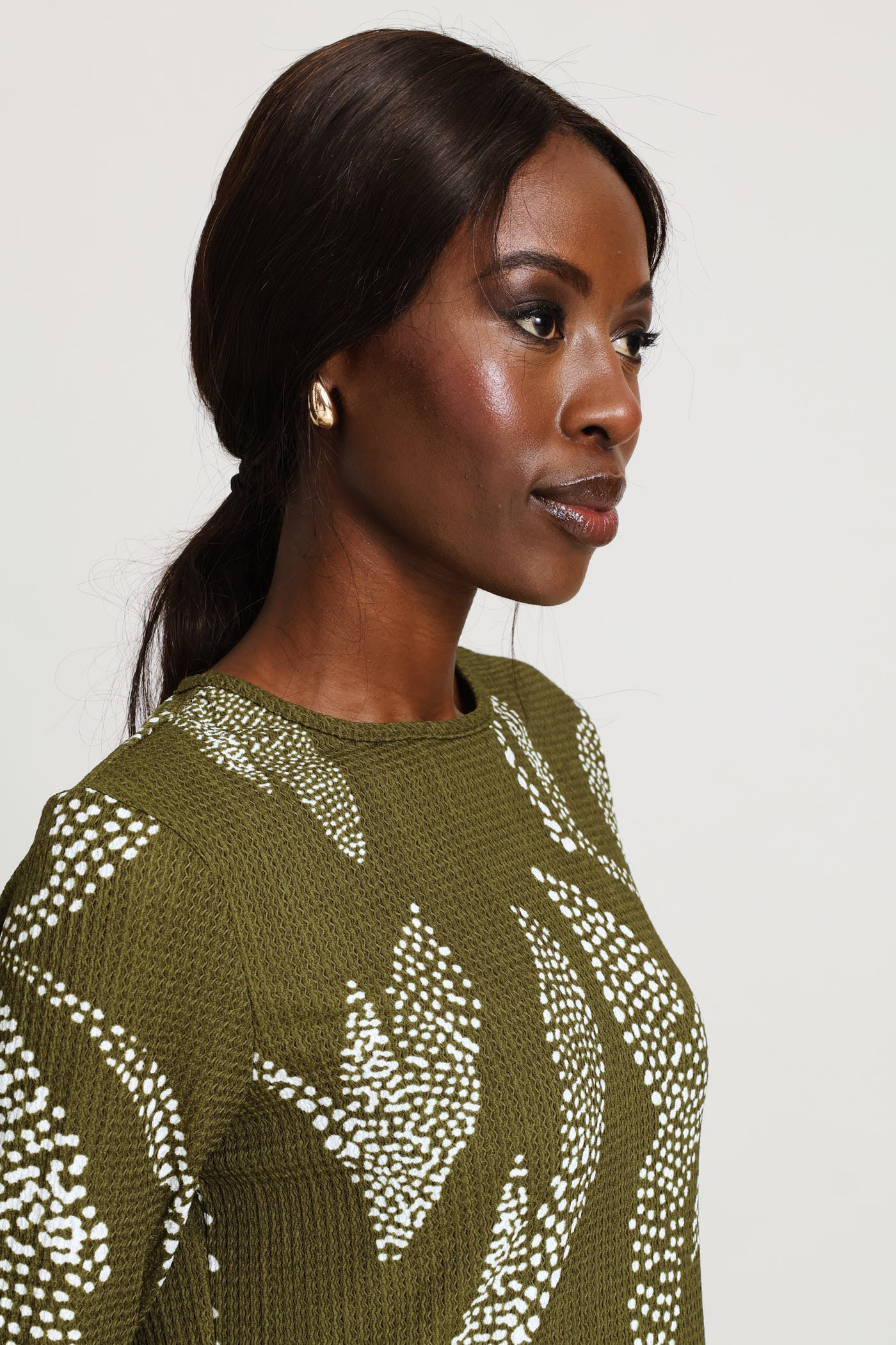 A-Line Printed Crinkle Midaxi Dress - White/Olive - Image 4