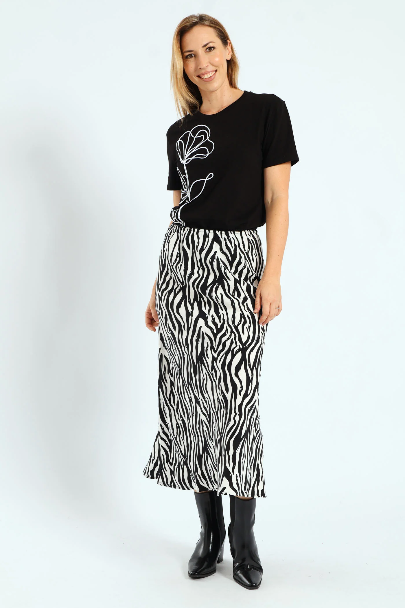 A-Line Zebra Midaxi Skirt - Cream/Black - Image 2