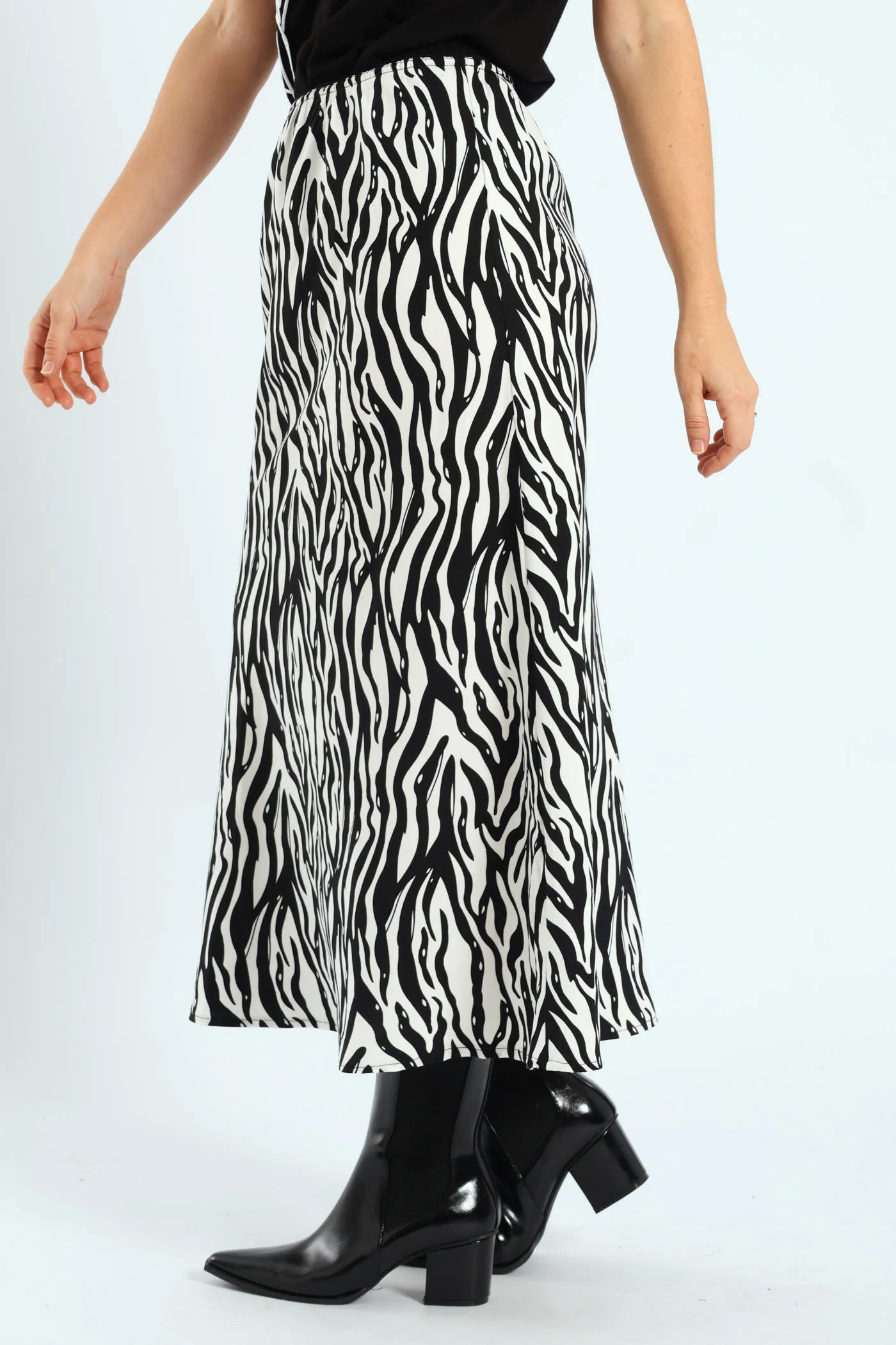 A-Line Zebra Midaxi Skirt - Cream/Black - Image 3