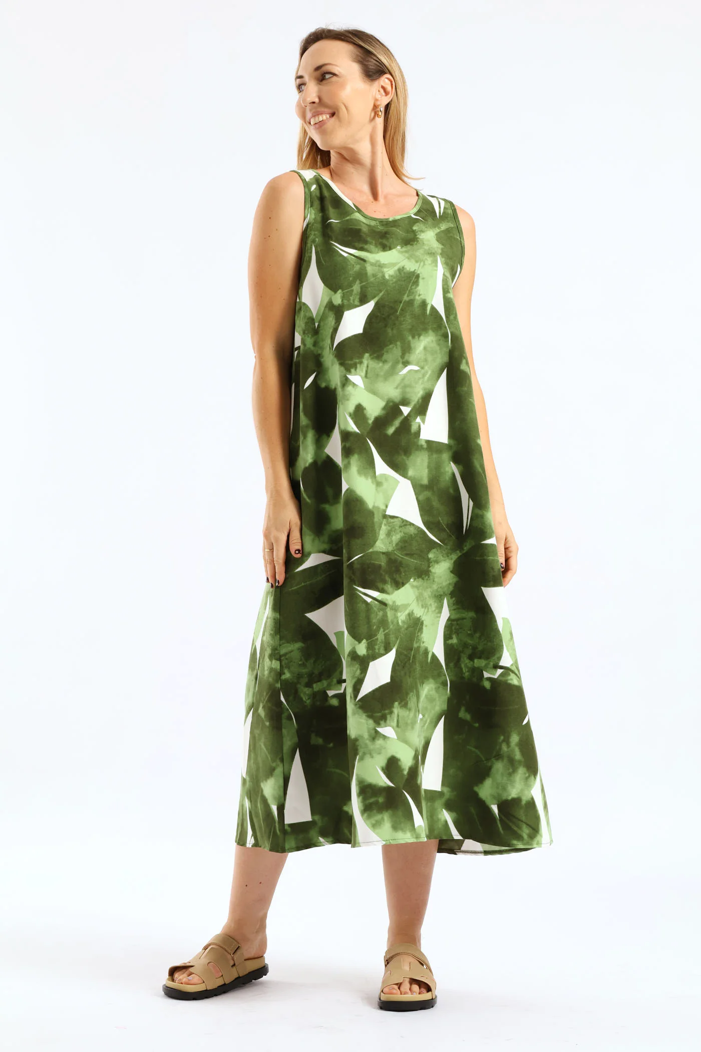 A-Line Midaxi Dress - White/Green - Image 4