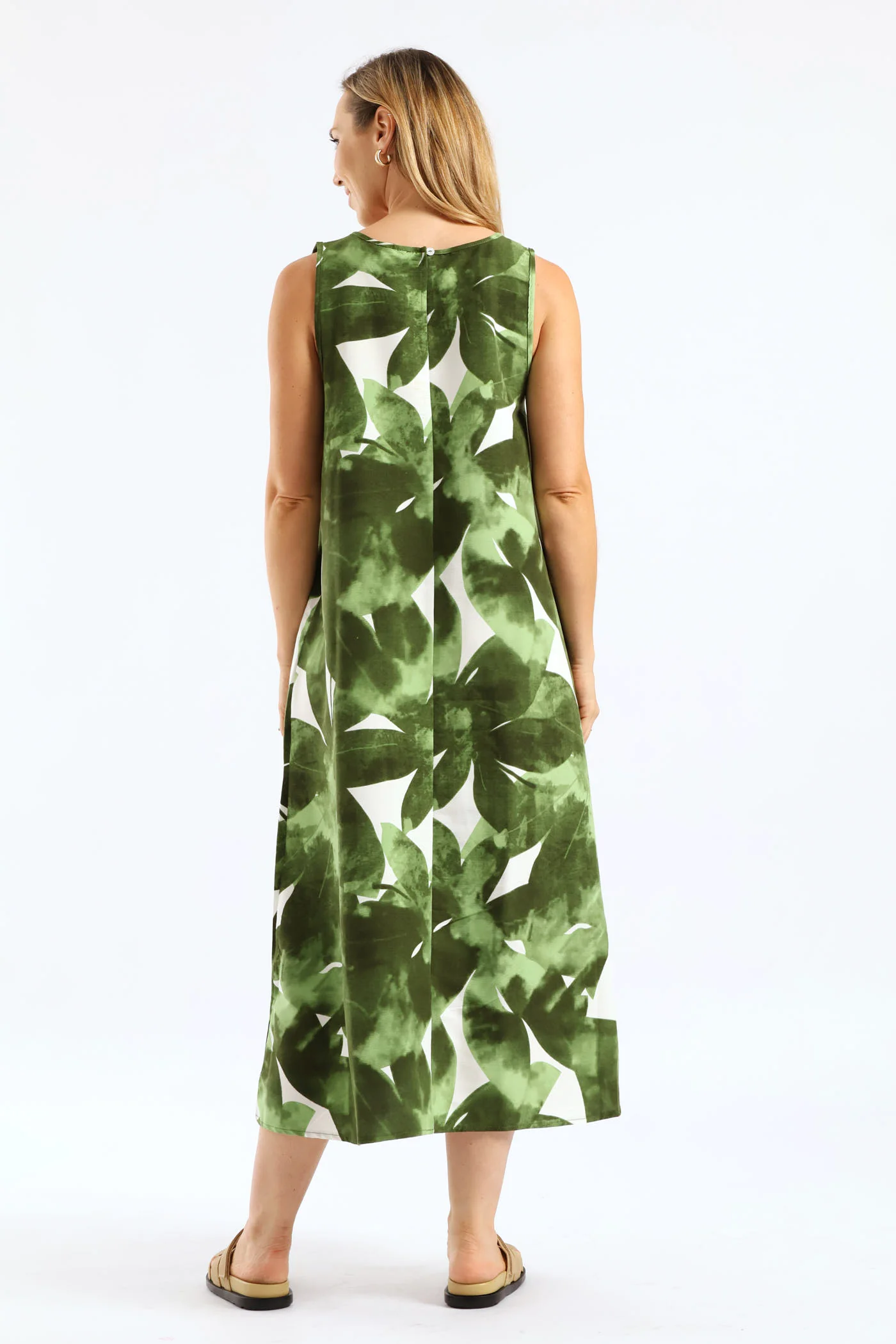 A-Line Midaxi Dress - White/Green - Image 5