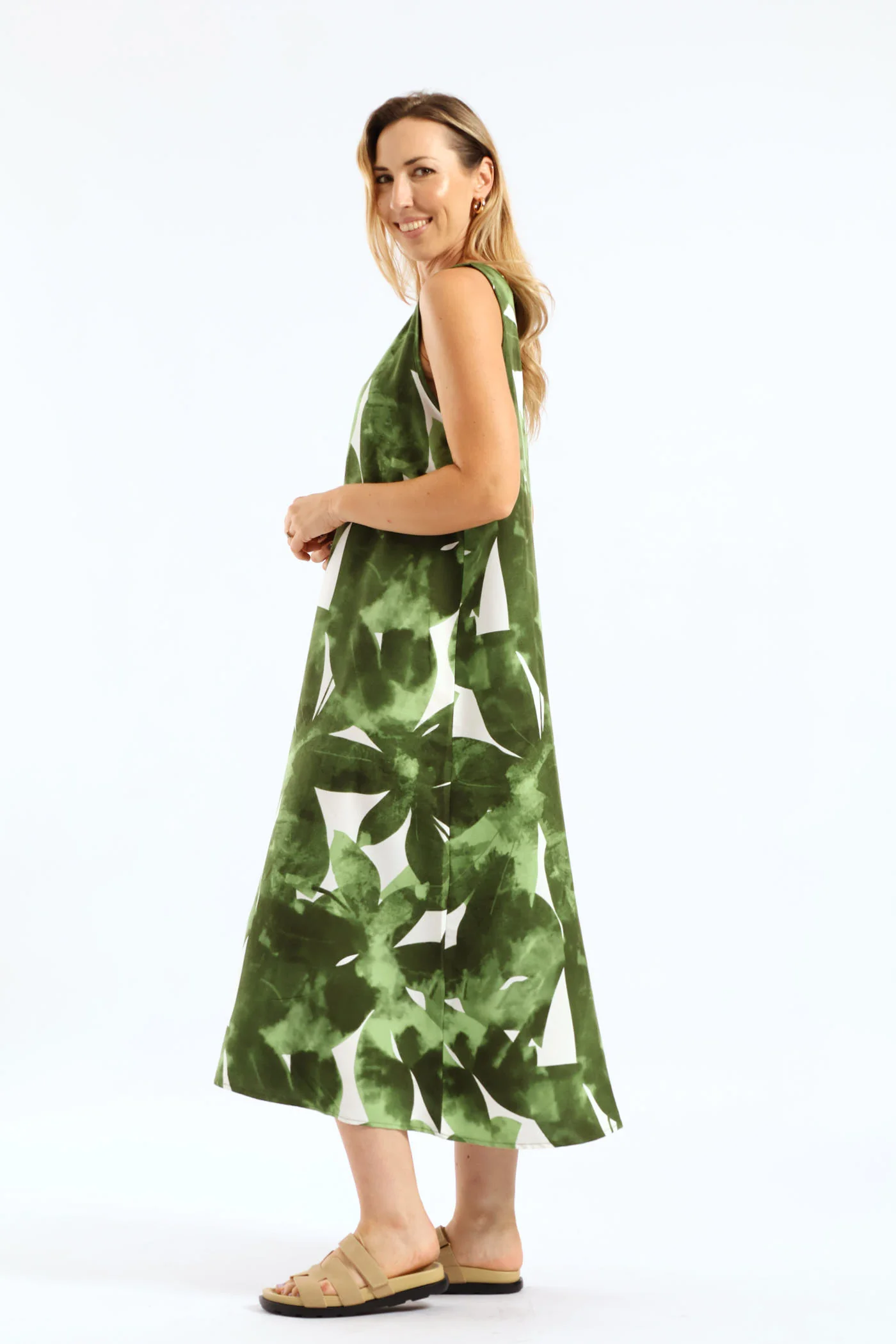 A-Line Midaxi Dress - White/Green - Image 6