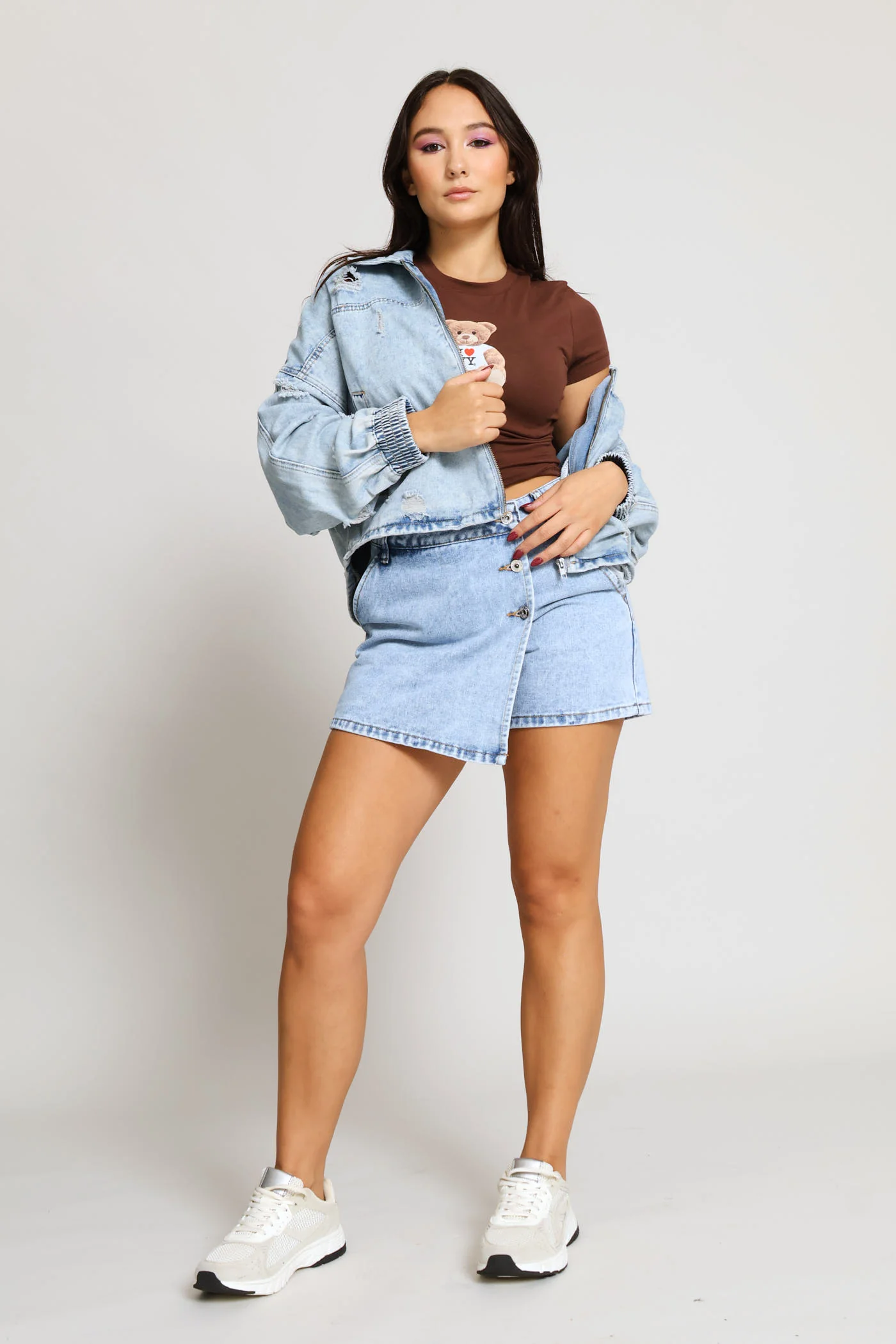 Abraised Denim Zip Through Jacket - Salty Light Wash - Image 5