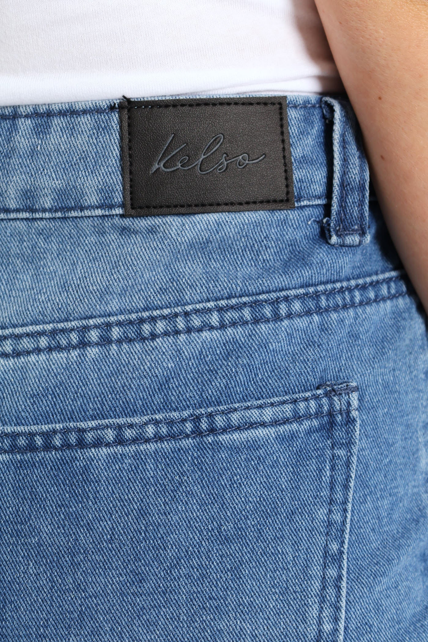 Abraised Pearl Hem Straight Leg Denim - Mid Wash - Image 6