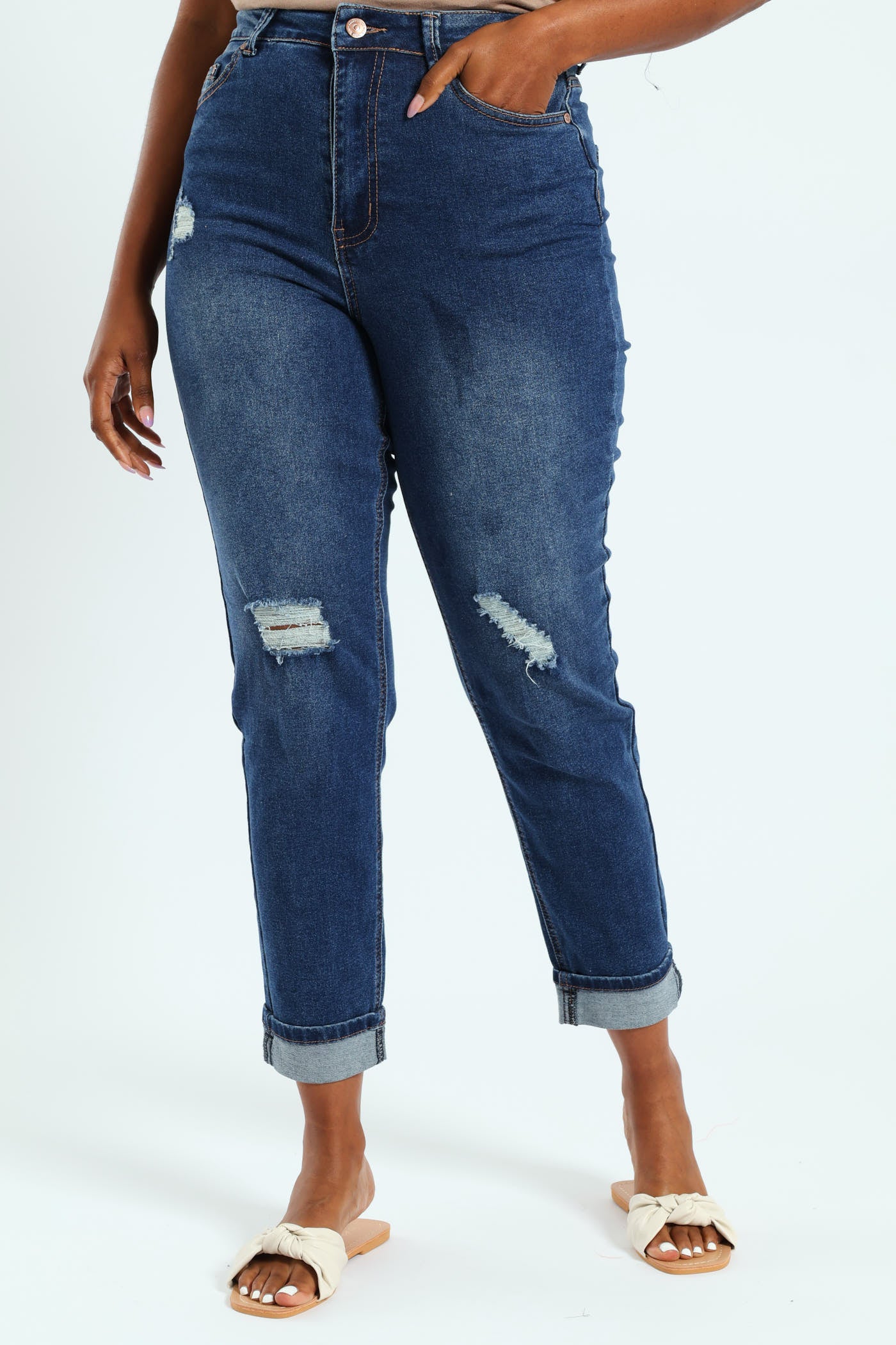 Abraised Turnup Cigarette Jean - Dark Wash - Image 3