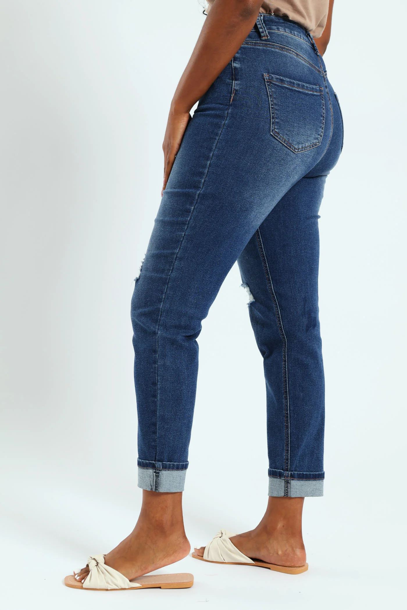 Abraised Turnup Cigarette Jean - Dark Wash - Image 4