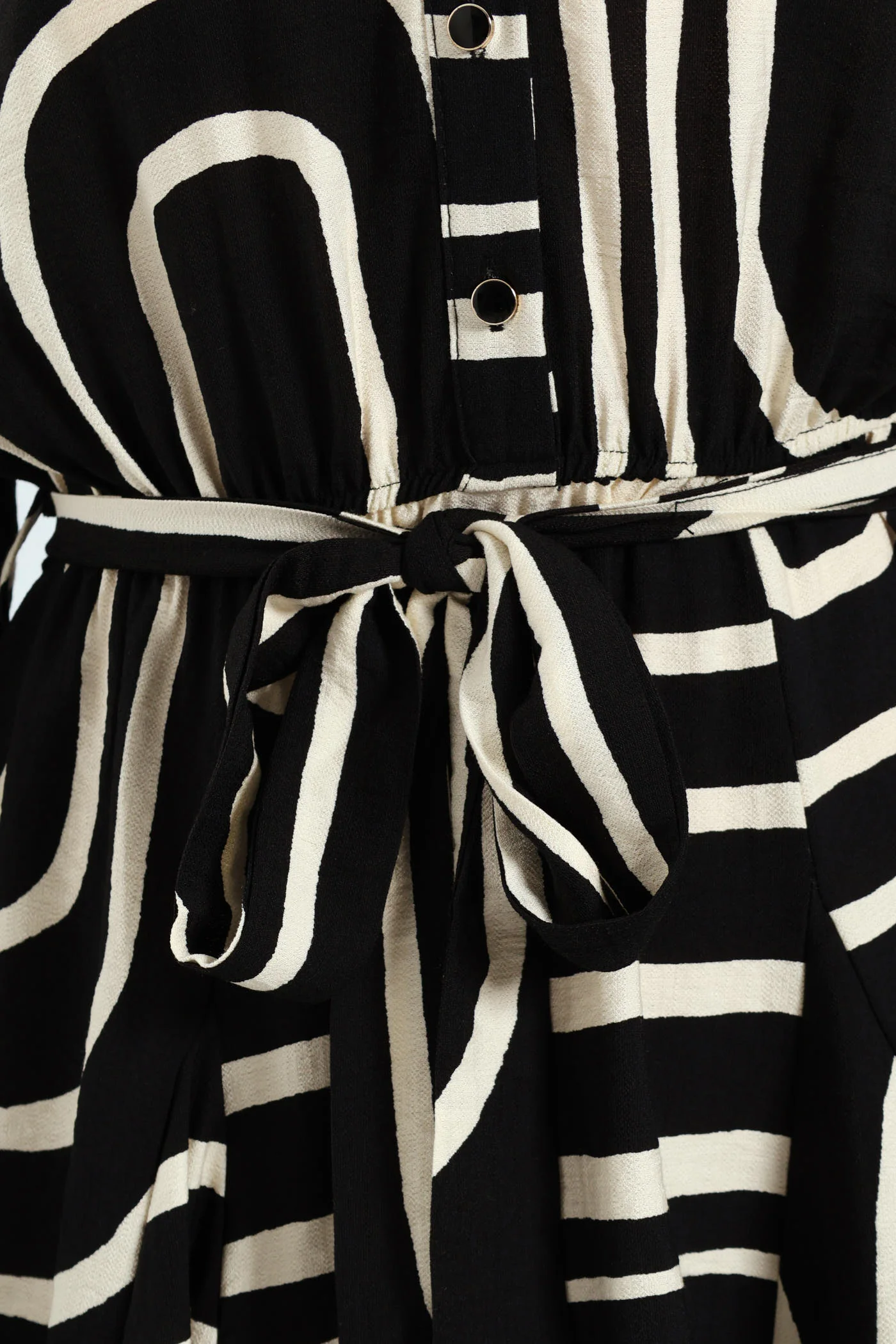 Abstract Button Through Godet Tea Dress - Black/Cream - Image 6