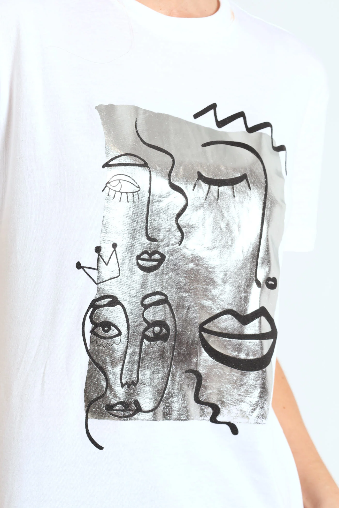 Abstract Faces Foil Tee - White - Image 4