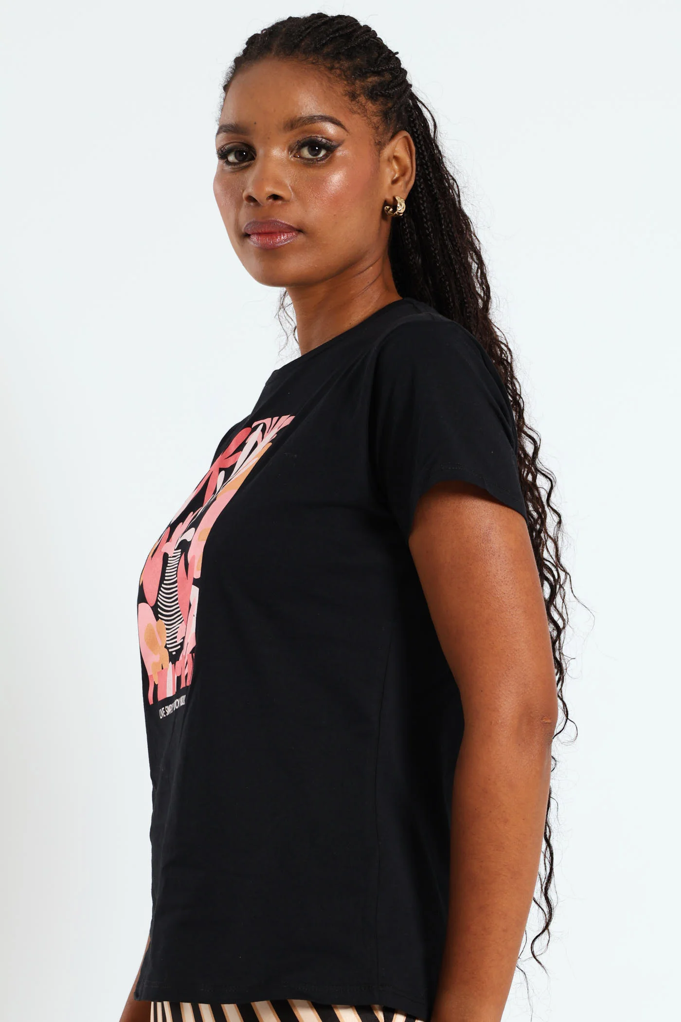 Abstract Floral Frame Tee - Black - Image 3