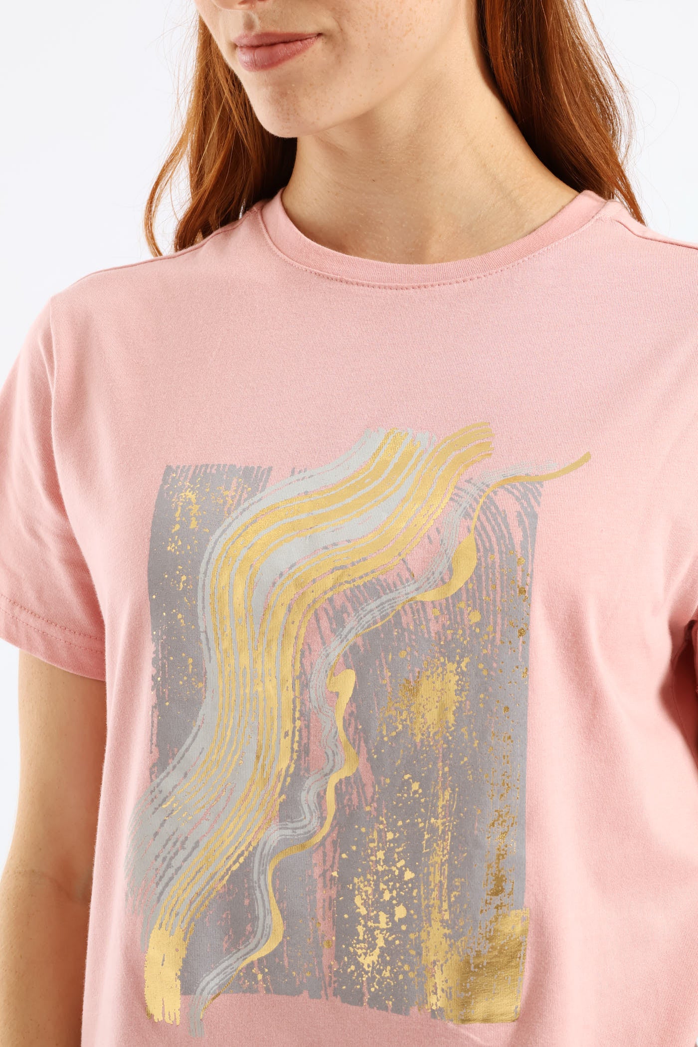 Abstract Foil Brushstrokes Tee - Dusty Pink - Image 2