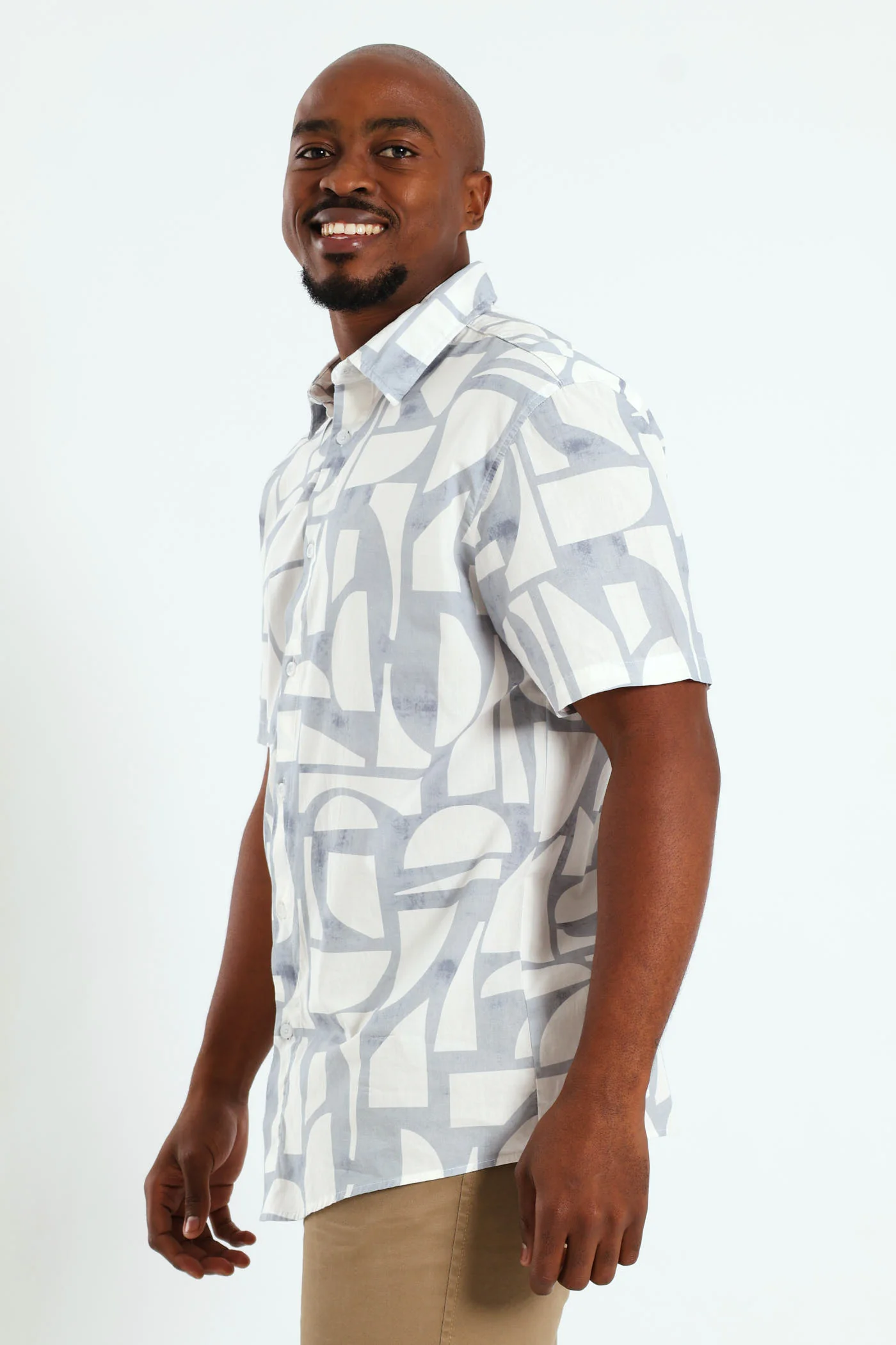 Abstract Geo Print Shirt - White - Image 2