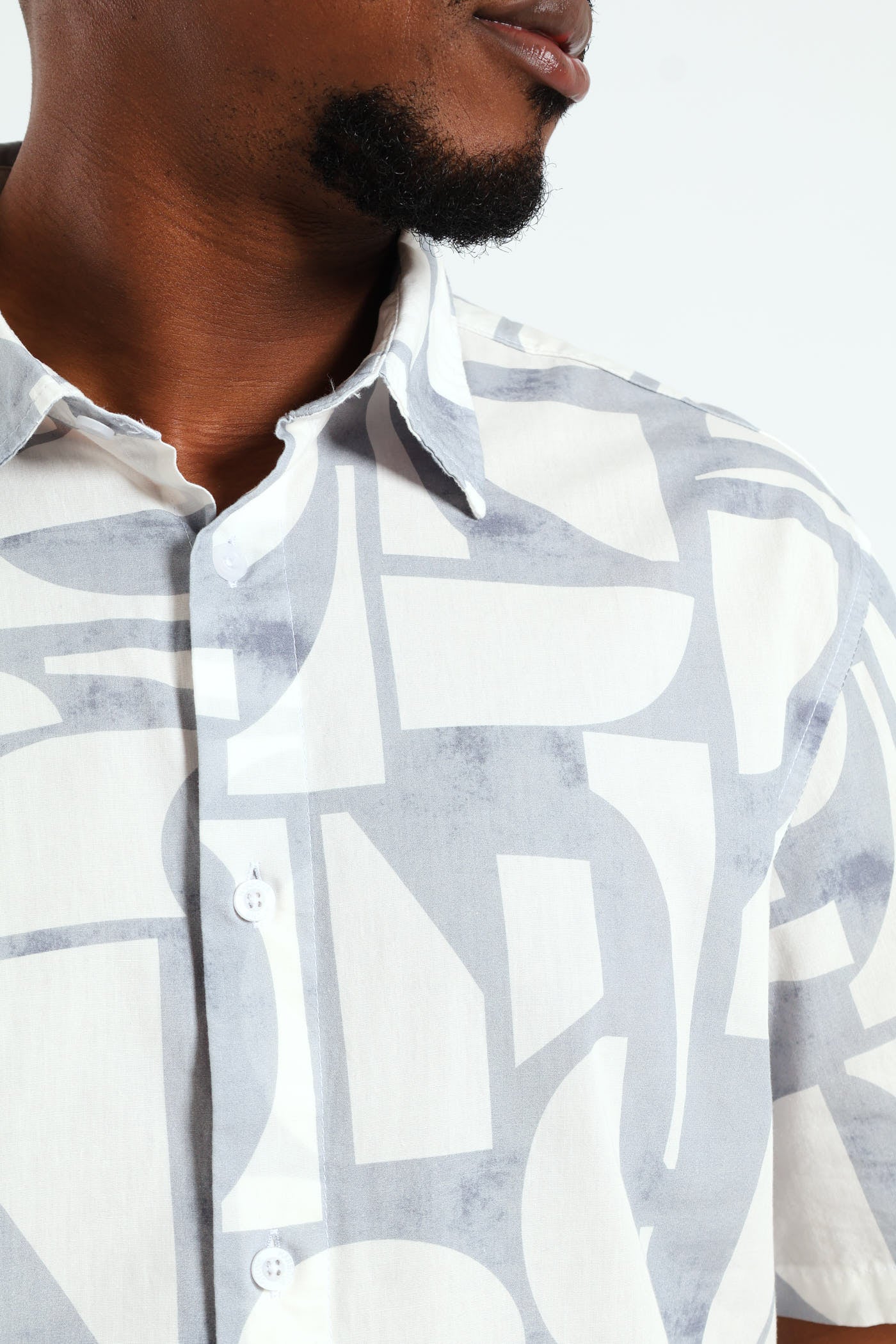 Abstract Geo Print Shirt - White - Image 4