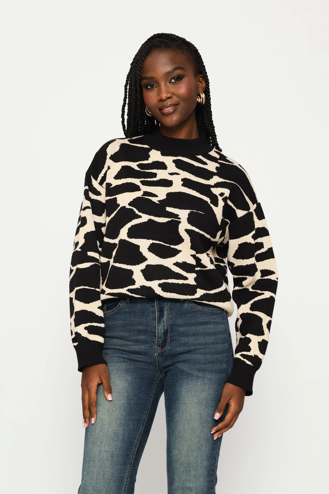 Abstract Monochrome Pullover - Black - Image 3