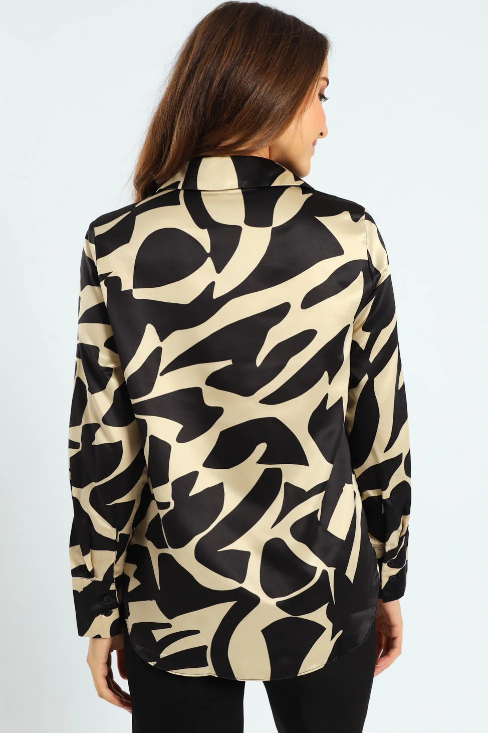 Abstract Monochrome Satin Shirt - Black/Cream - Image 3