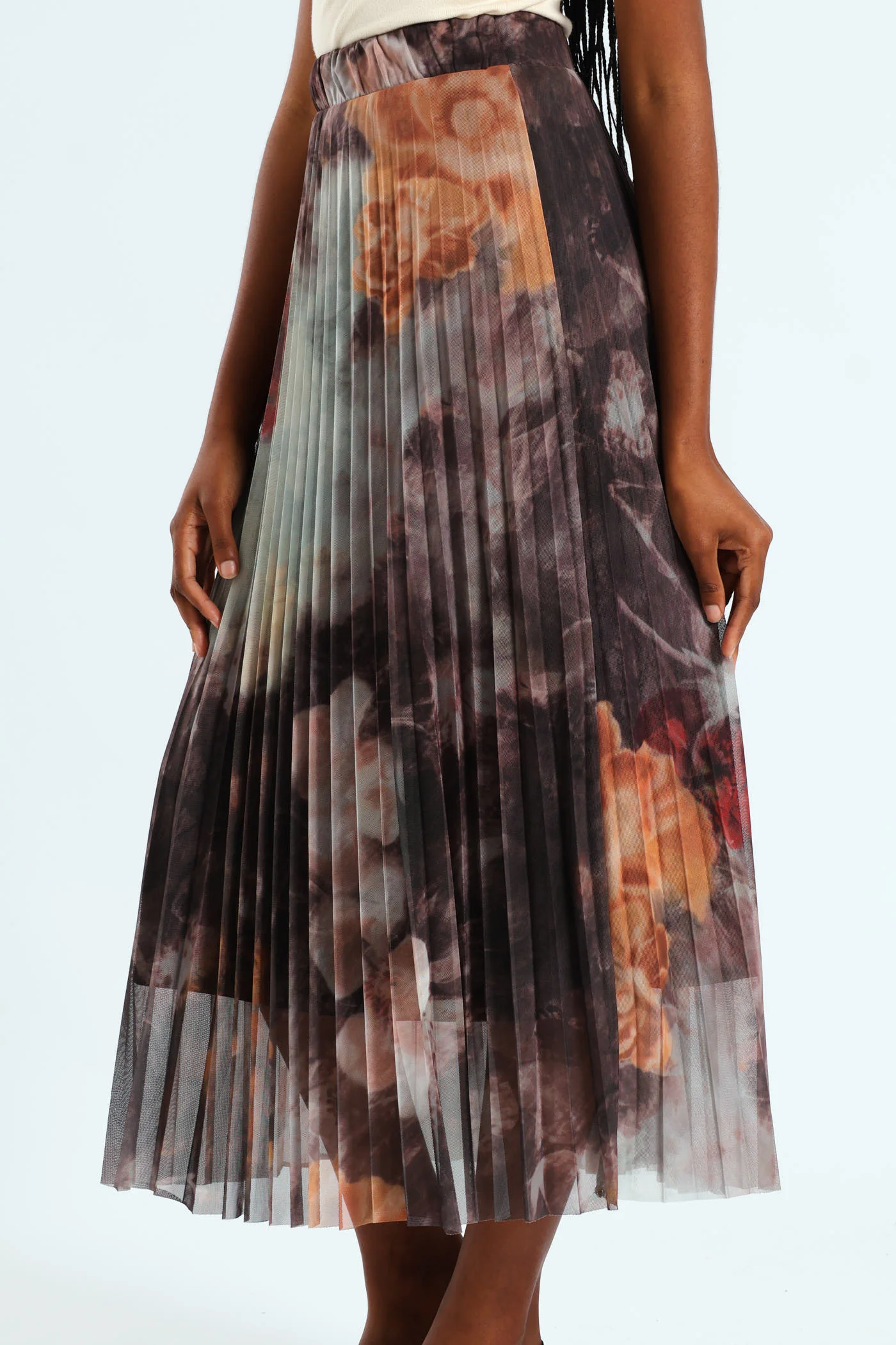 Abstract Pleated Mesh Midi Skirt - Pink - Image 2