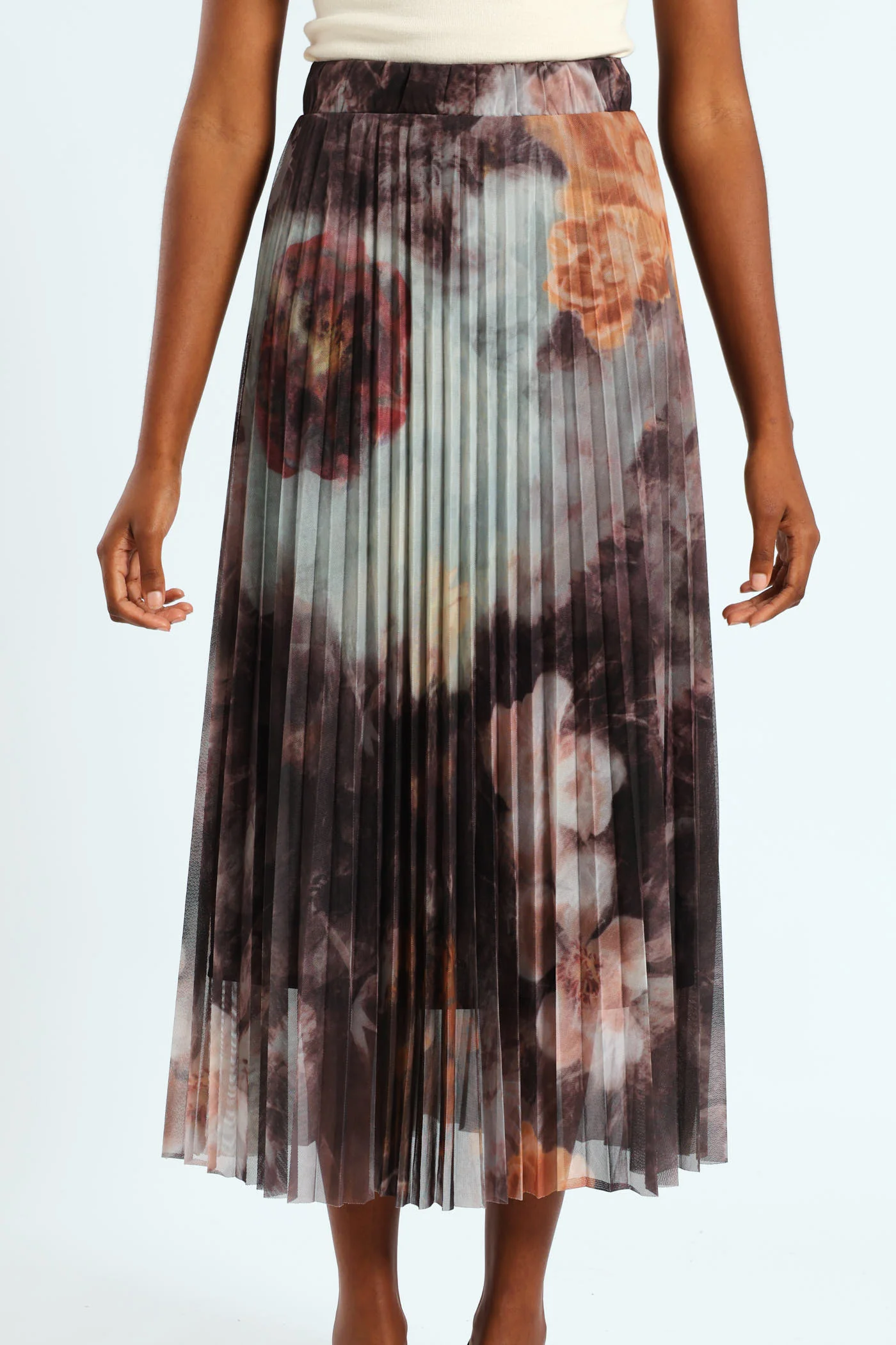 Abstract Pleated Mesh Midi Skirt - Pink - Image 3