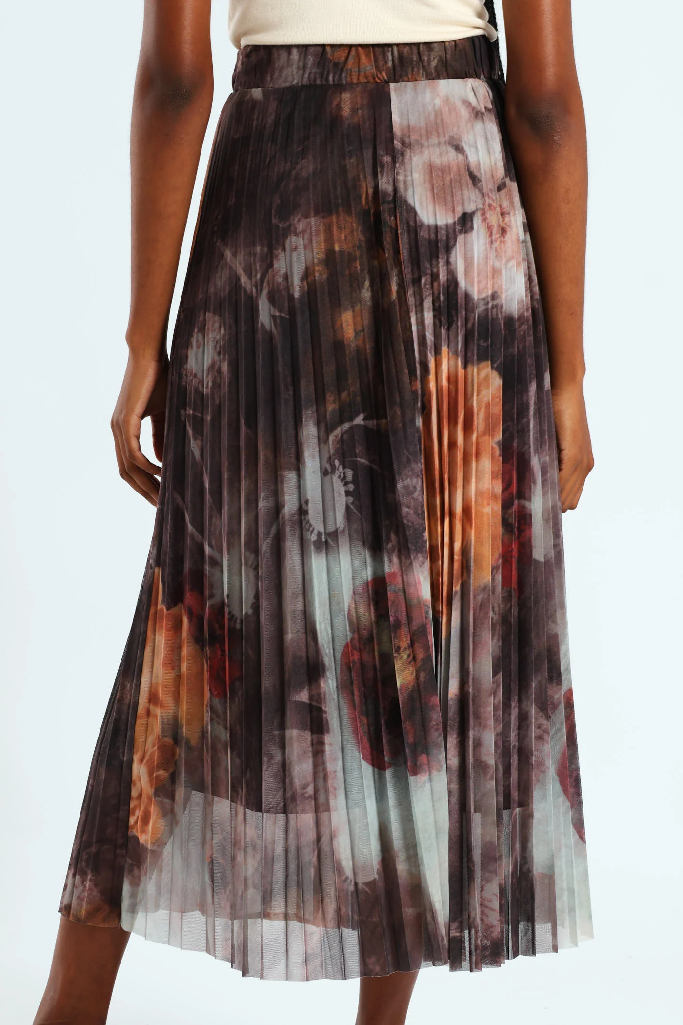 Abstract Pleated Mesh Midi Skirt - Pink - Image 4