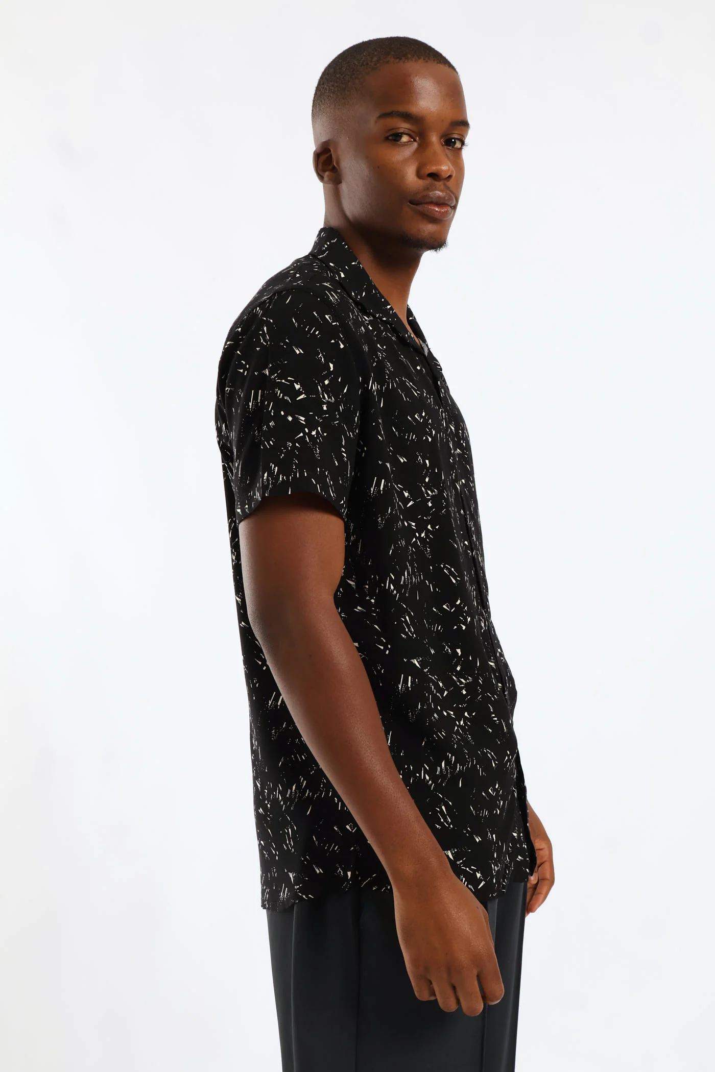 Abstract Splatter Viscose Shirt - Black/Beige - Image 3