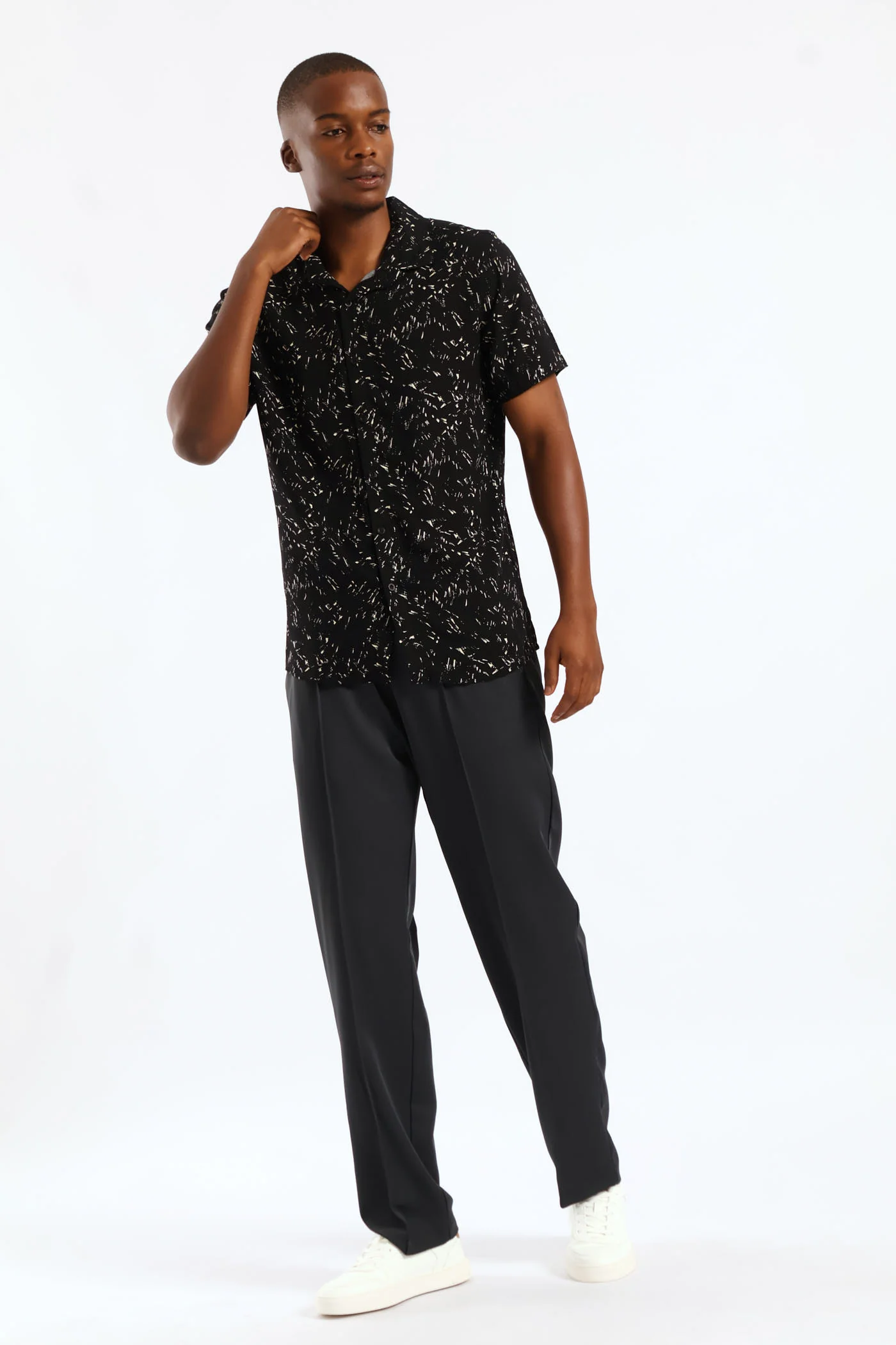 Abstract Splatter Viscose Shirt - Black/Beige - Image 4