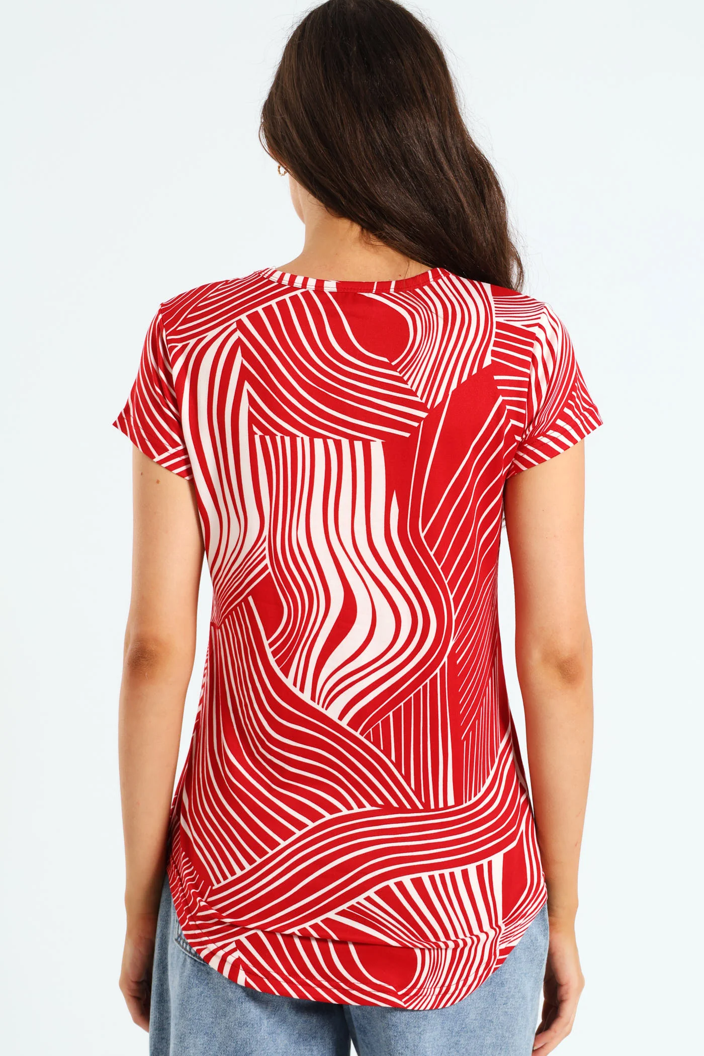 Abstract Swirl Print Pocket Tee - White/Red - Image 3