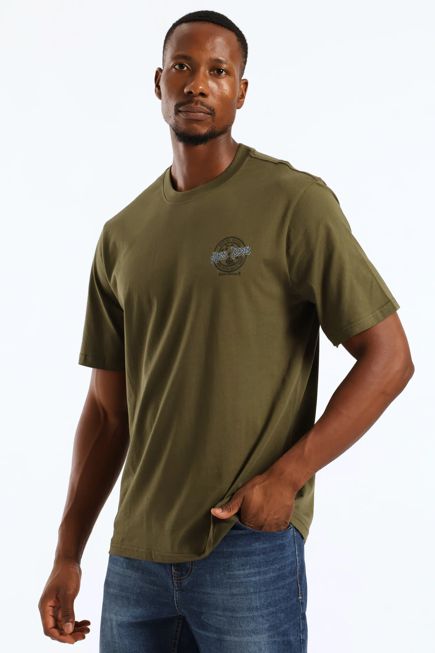 Aces Jeans Front & Back Tee - Olive - Image 3