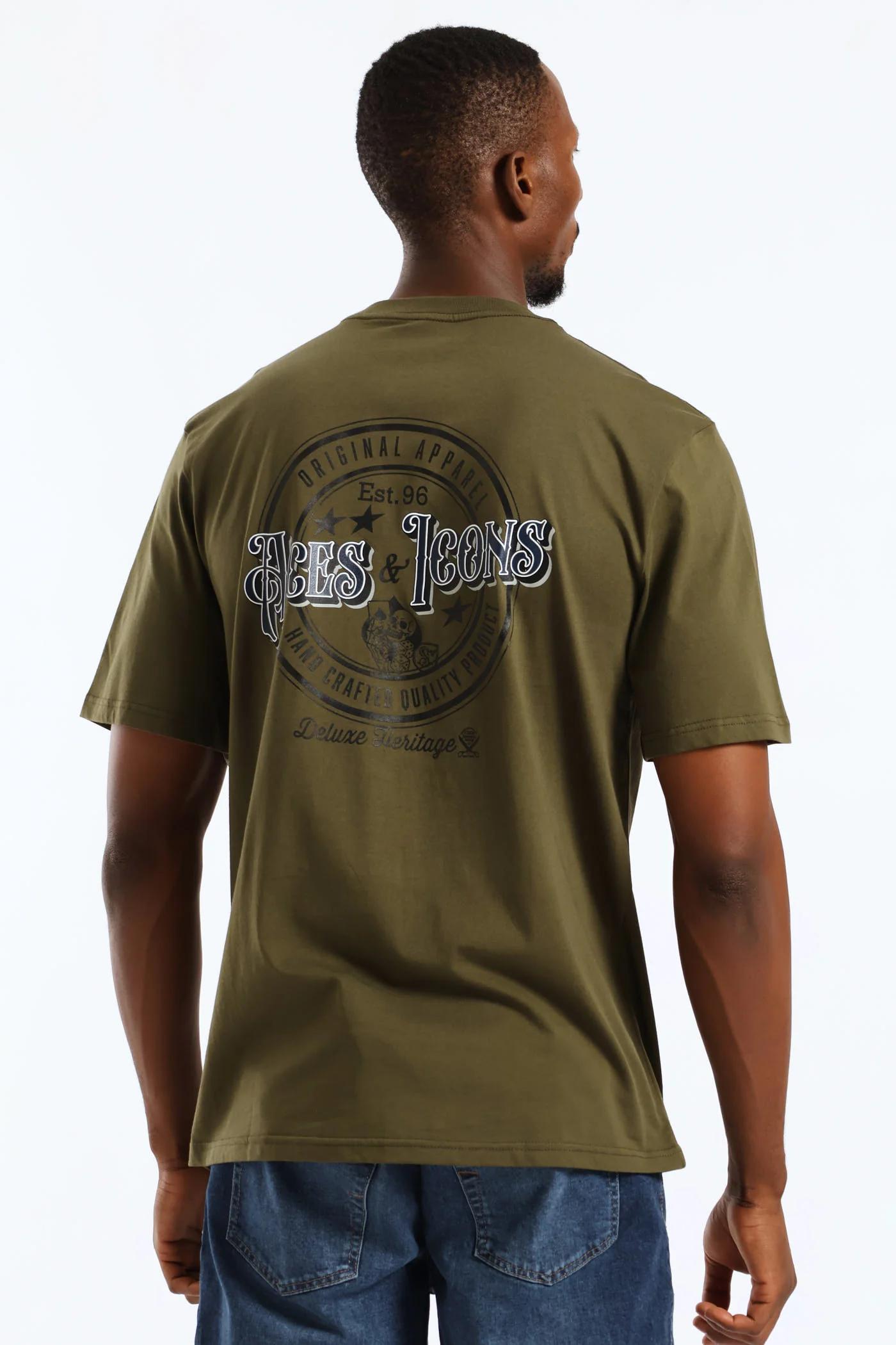 Aces Jeans Front & Back Tee - Olive - Image 4