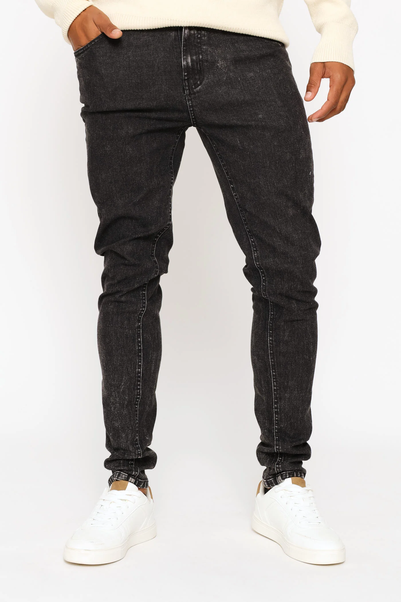 Acid Wash Skinny Denim - Black - Image 3