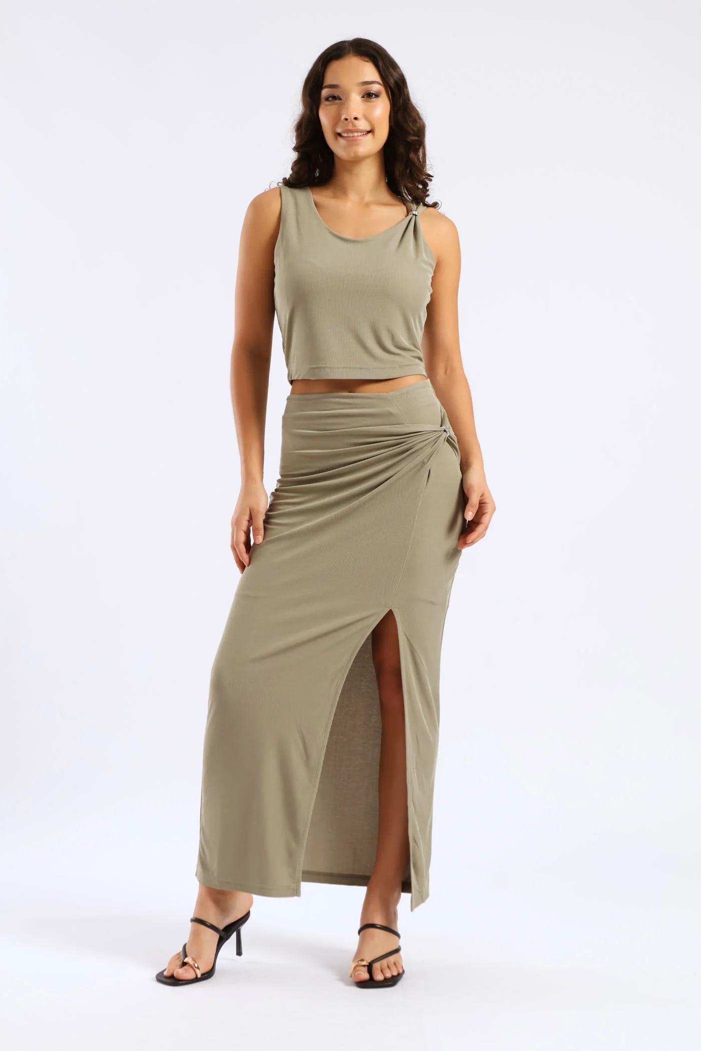 Aimee Jewel Drape Skirt - Moss Green - Image 2